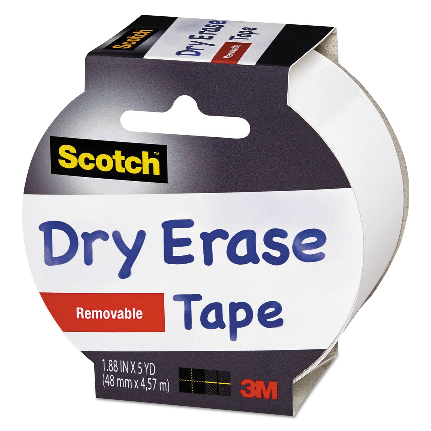 Dry Erase Tape, 3" Core, 1.88" x 5 yds, White -