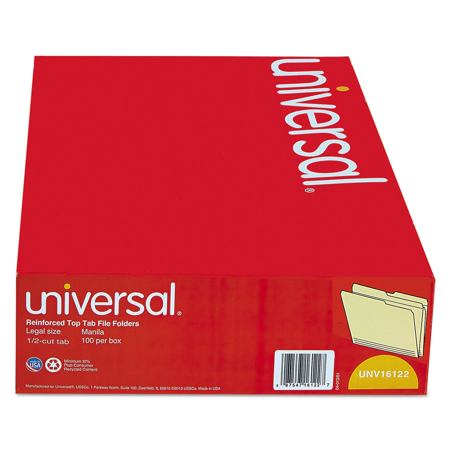 Double-Ply Top Tab Manila File Folders, 1/2-Cut Tabs: Assorted, Legal Size, 0.75" Expansion, Manila, 100/Box -