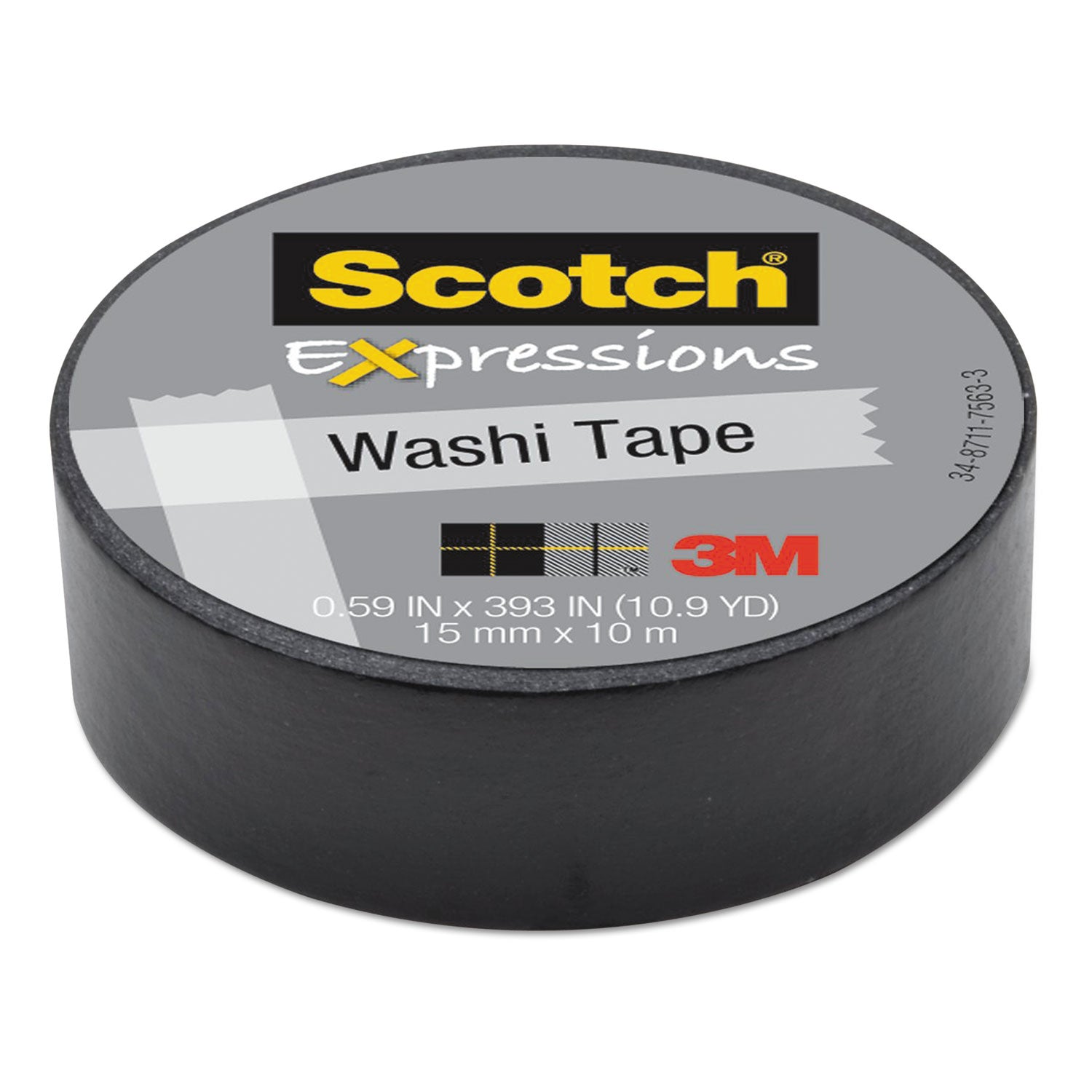 Expressions Washi Tape, 1.25" Core, 0.59" x 32.75 ft, Black -