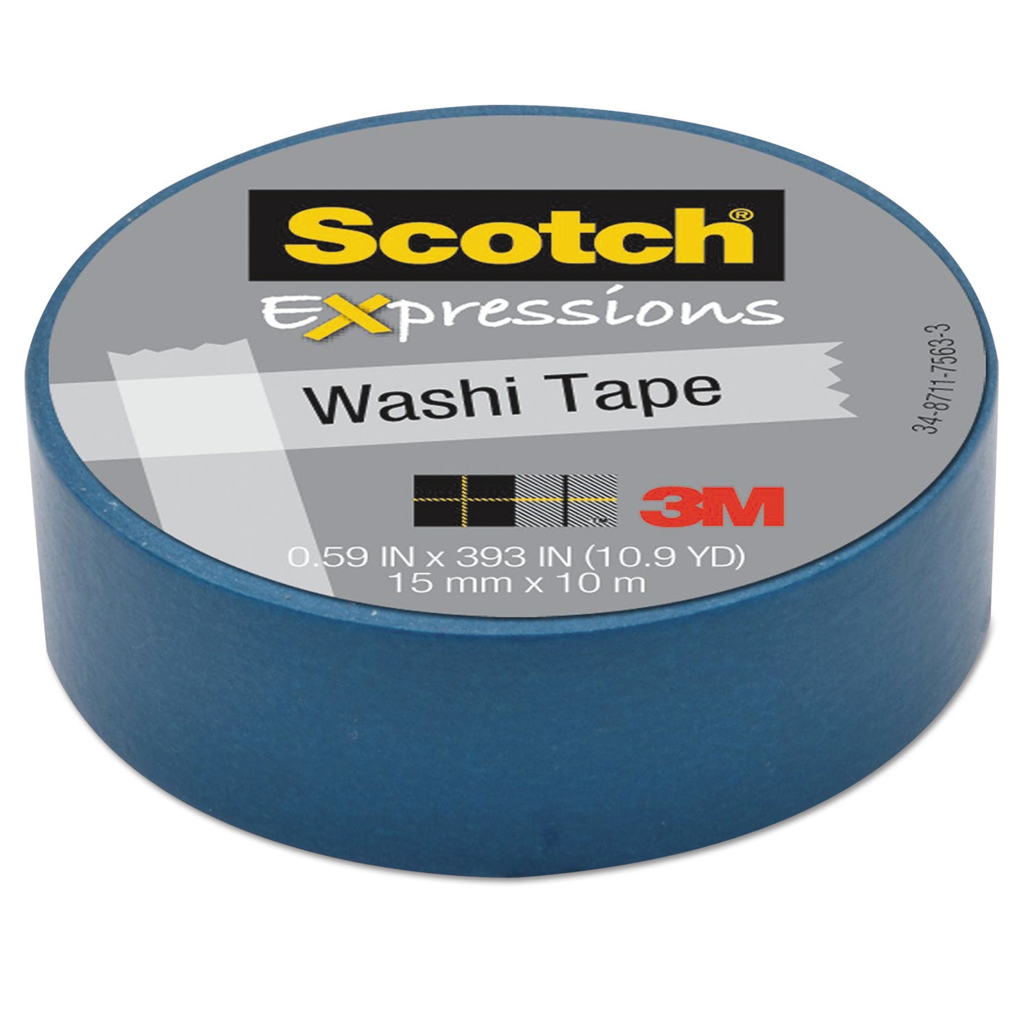 Expressions Washi Tape, 1.25" Core, 0.59" x 32.75 ft, Blue -