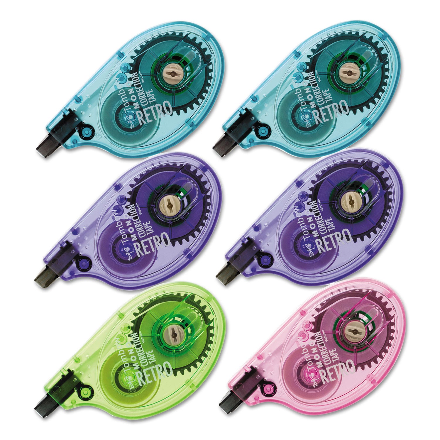 MONO Original Correction Tape, Assortedt RetroColor Applicators, 0.17" x 394", 6/Box -