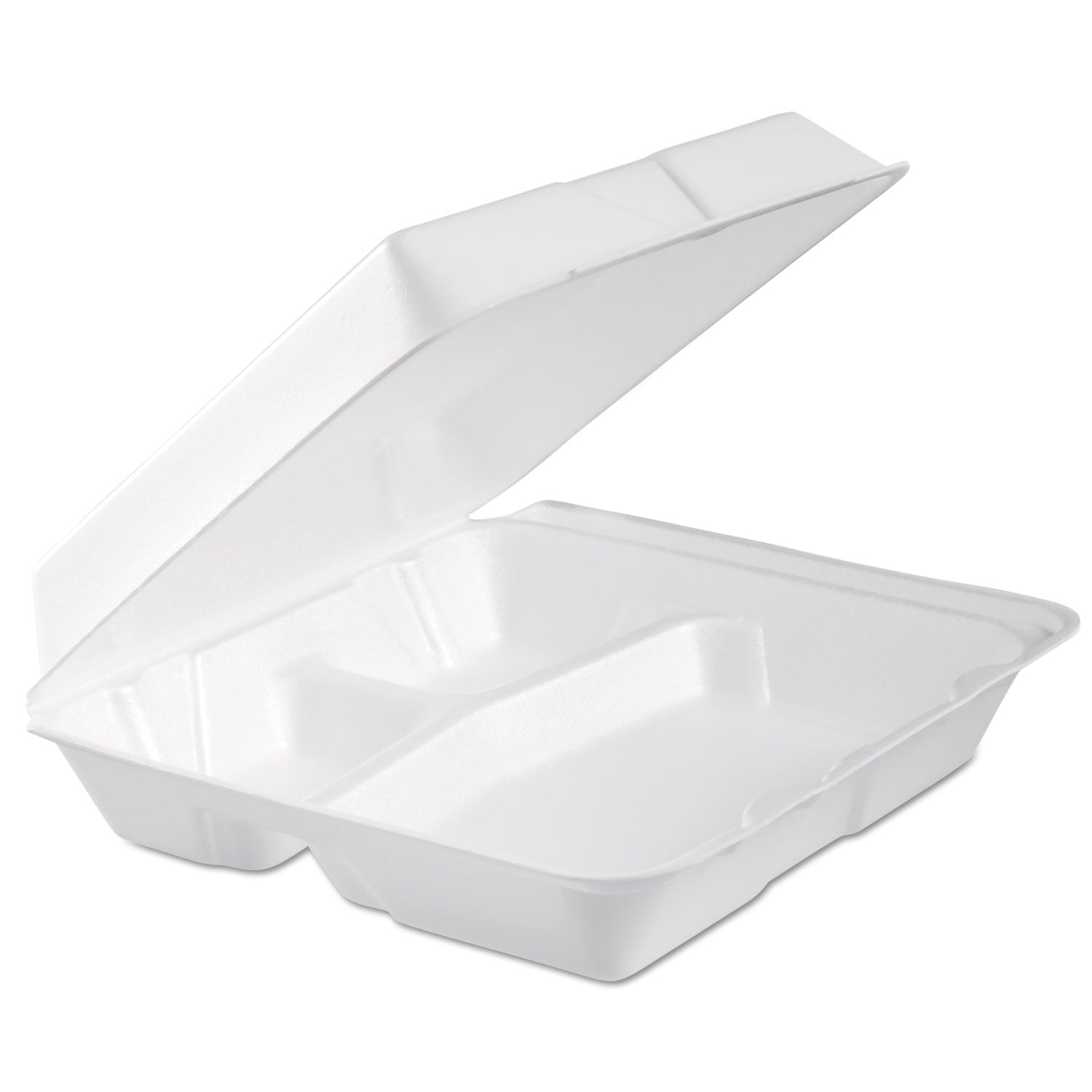 Foam Hinged Lid Container, 3-Compartment, 9.3 x 9.5 x 3, White, 100/Bag, 2 Bag/Carton -