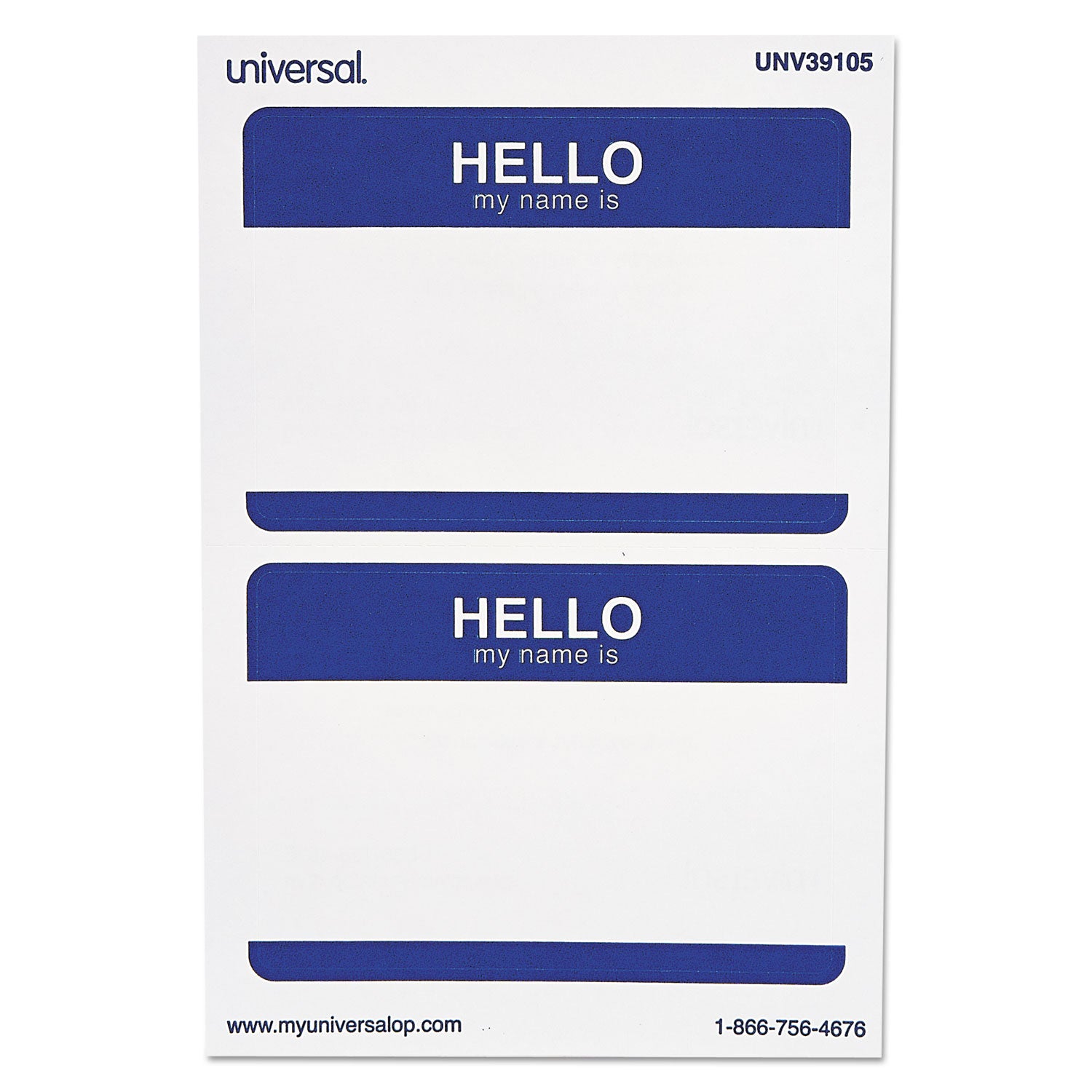 Hello Self-Adhesive Name Badges, 3.5 x 2.25, White/Blue, 100/Pack -