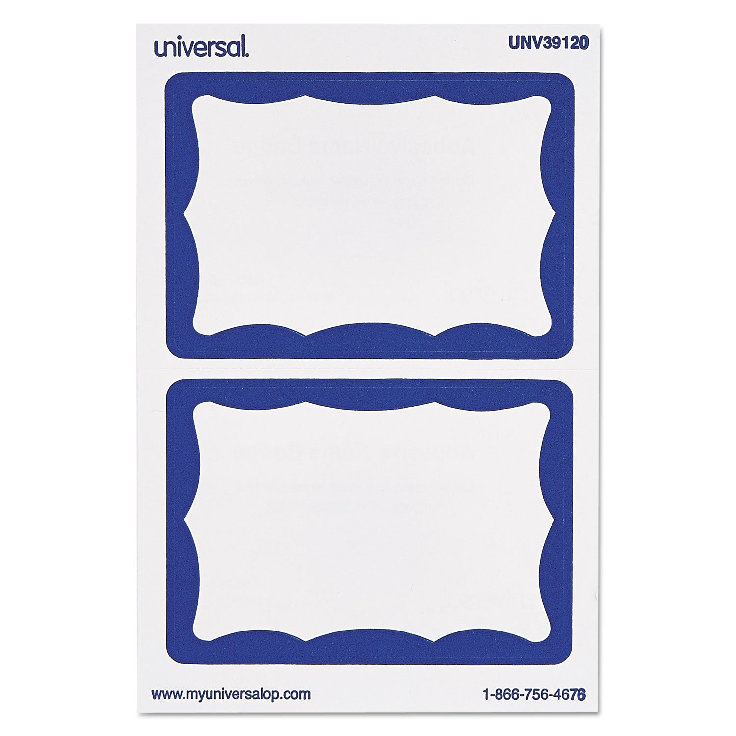 Border-Style Self-Adhesive Name Badges, 3 1/2 x 2 1/4, White/Blue, 100/Pack -