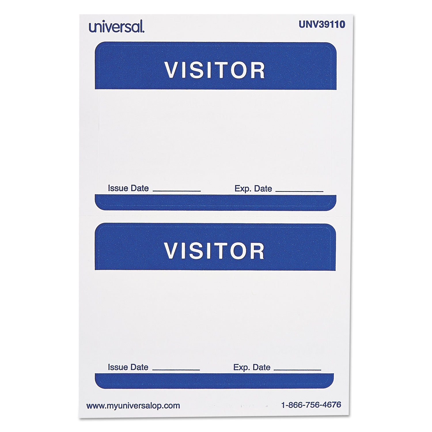 Visitor Self-Adhesive Name Badges, 3.5 x 2.25, White/Blue, 100/Pack -