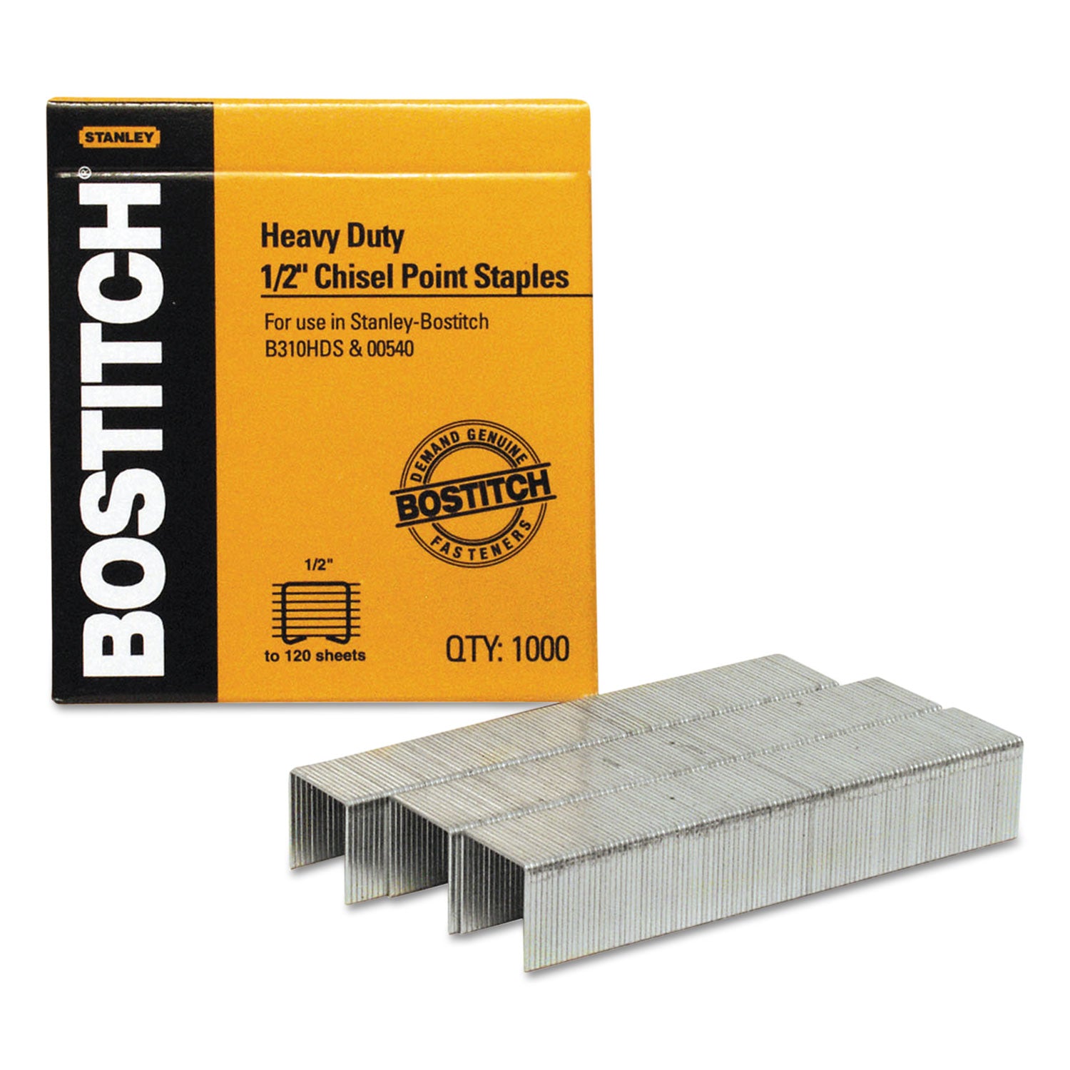Heavy-Duty Premium Staples, 0.5" Leg, 0.5" Crown, Steel, 1,000/Box -