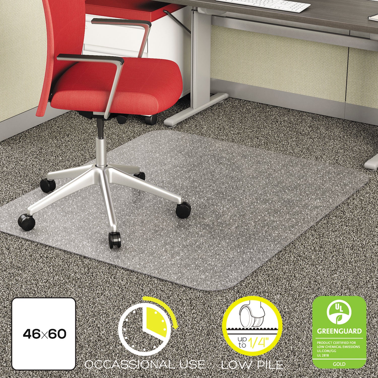 EconoMat Occasional Use Chair Mat, Low Pile Carpet, Flat, 46 x 60, Rectangle, Clear -