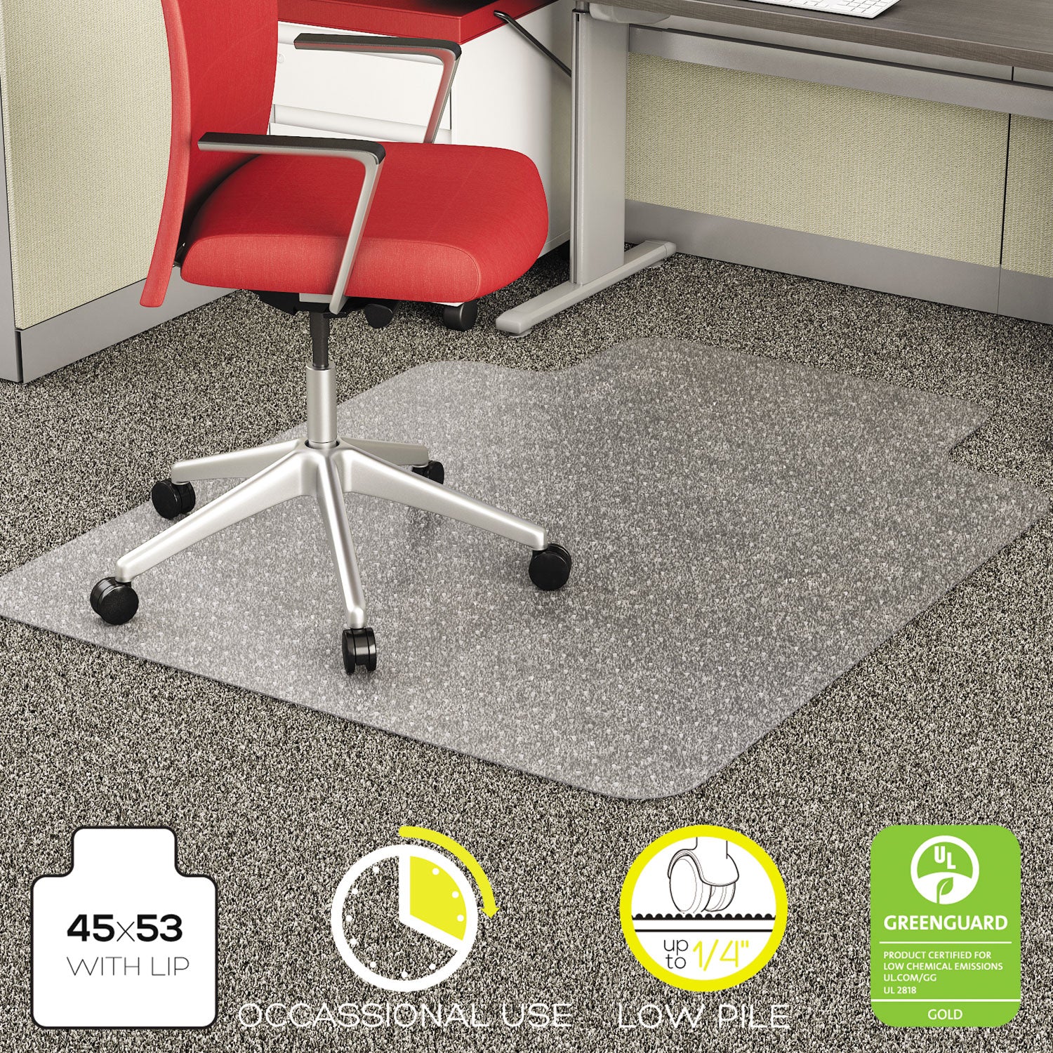 EconoMat Occasional Use Chair Mat for Low Pile Carpet, 45 x 53, Wide Lipped, Clear -