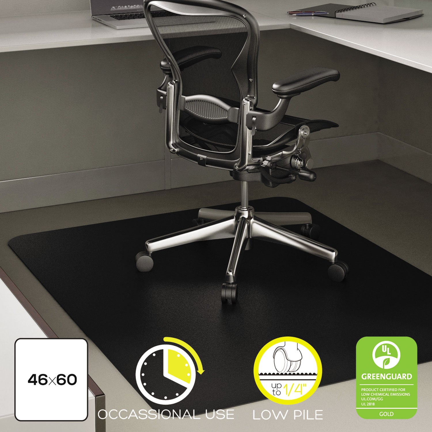 EconoMat Occasional Use Chair Mat for Low Pile Carpet, 46 x 60, Rectangular, Black -