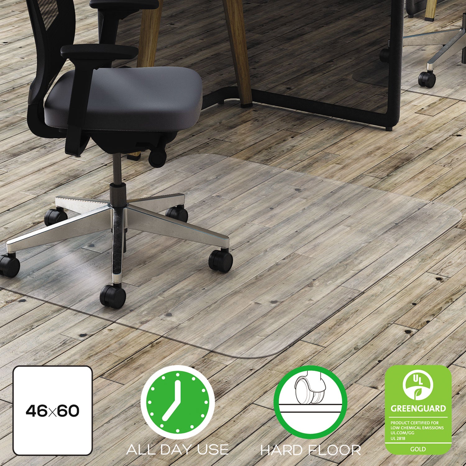 All Day Use Chair Mat - Hard Floors, 46 x 60, Rectangle, Clear -