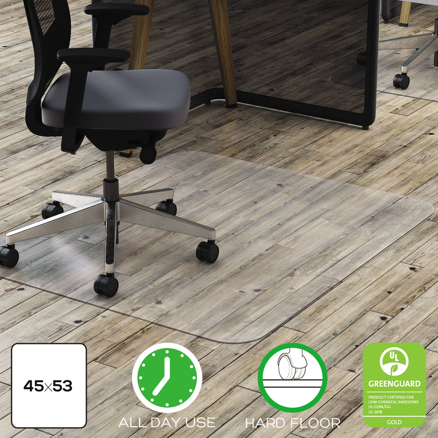 All Day Use Chair Mat - Hard Floors, 45 x 53, Rectangle, Clear -