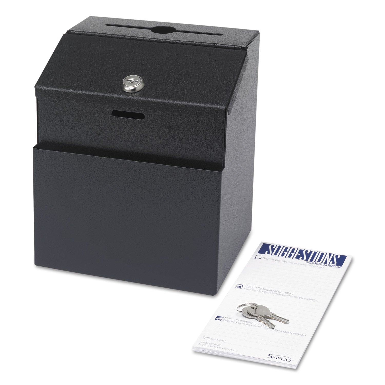 Steel Suggestion/Key Drop Box with Locking Top, 7 x 6 x 8.5, Black Powder Coat Finish -