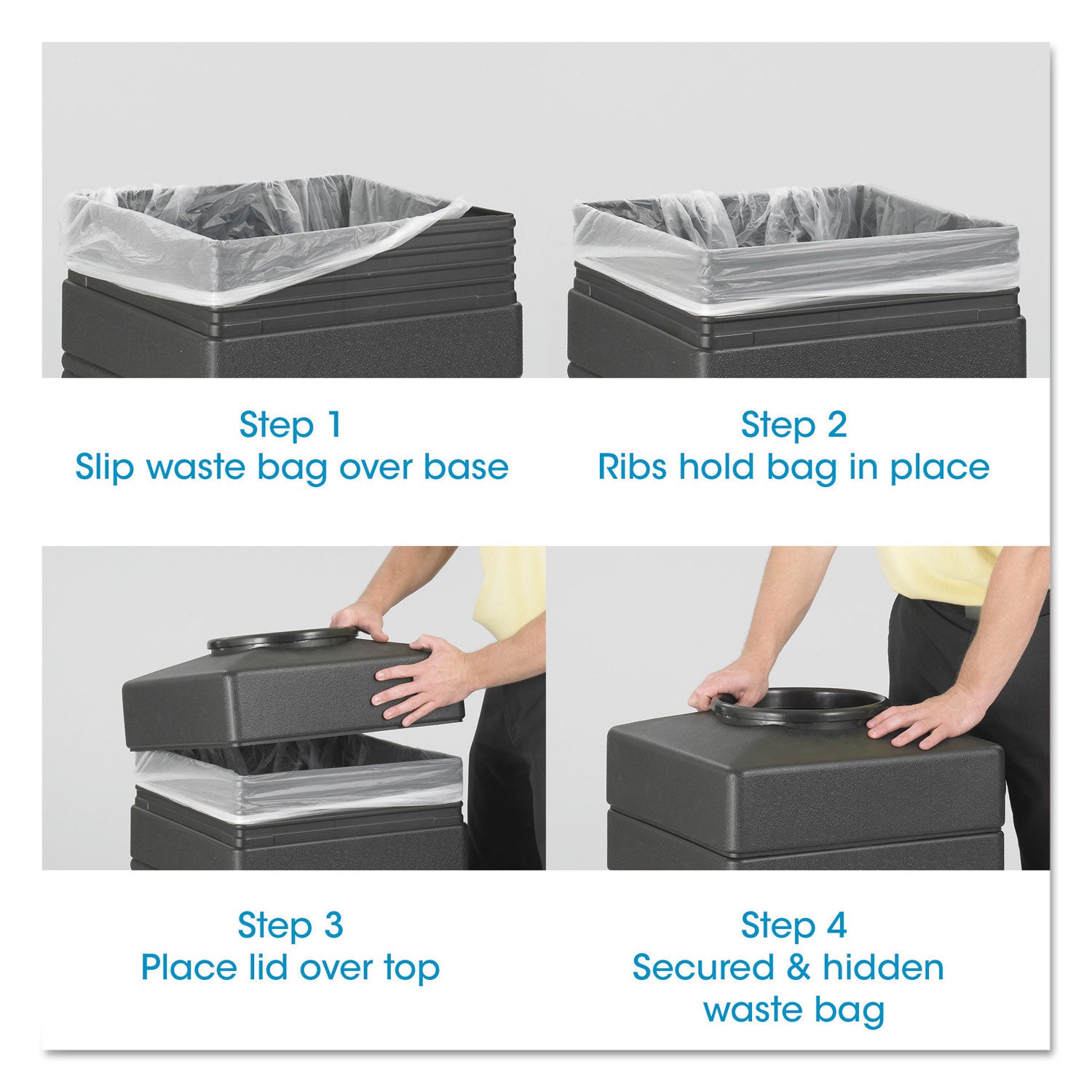 Canmeleon Recessed Panel Receptacles, Side-Open, 38 gal, Polyethylene, Black -