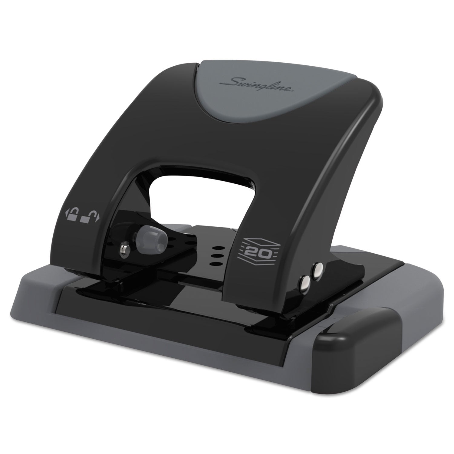20-Sheet SmartTouch Two-Hole Punch, 9/32" Holes, Black/Gray -