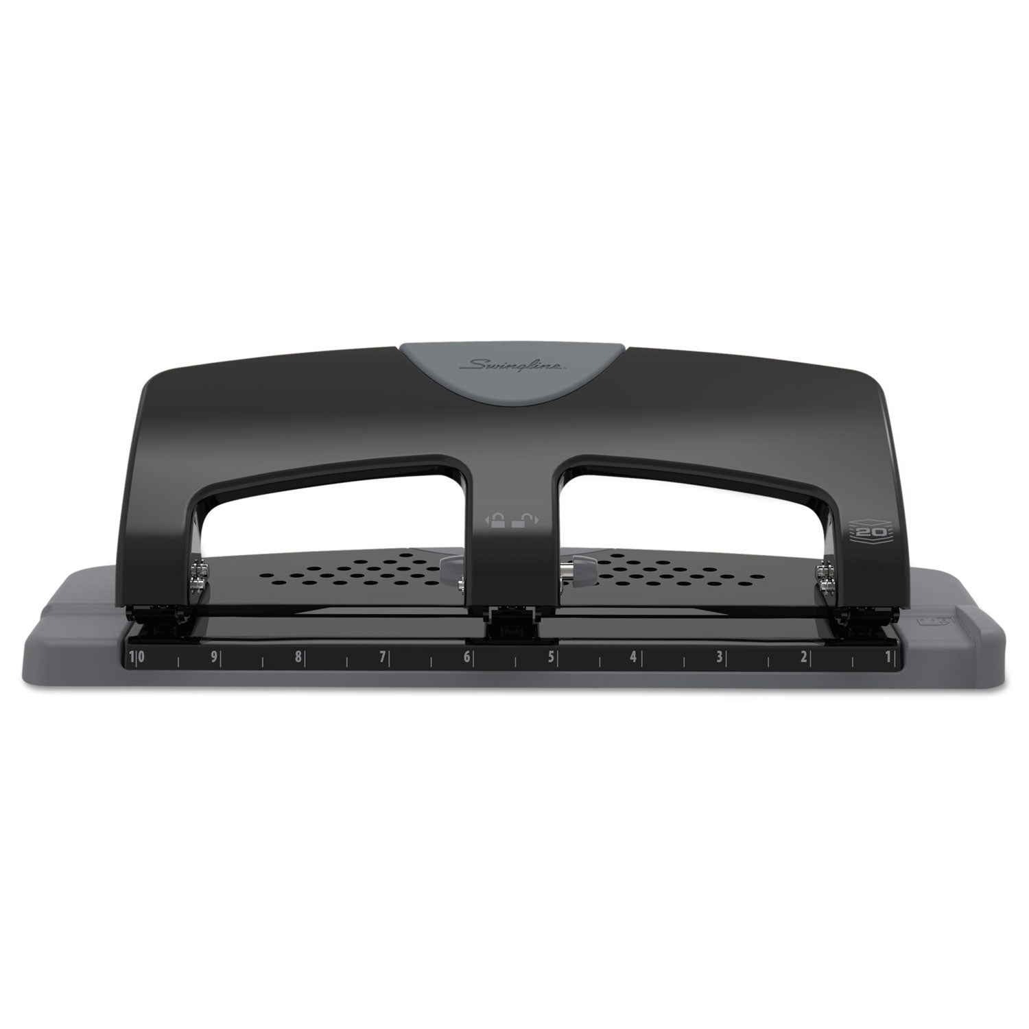 20-Sheet SmartTouch Three-Hole Punch, 9/32" Holes, Black/Gray -