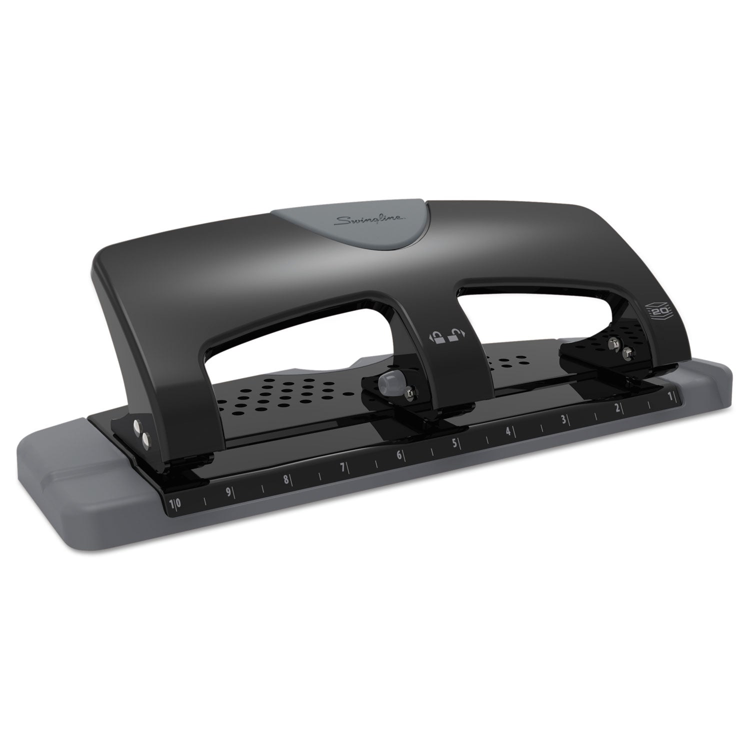 20-Sheet SmartTouch Three-Hole Punch, 9/32" Holes, Black/Gray -