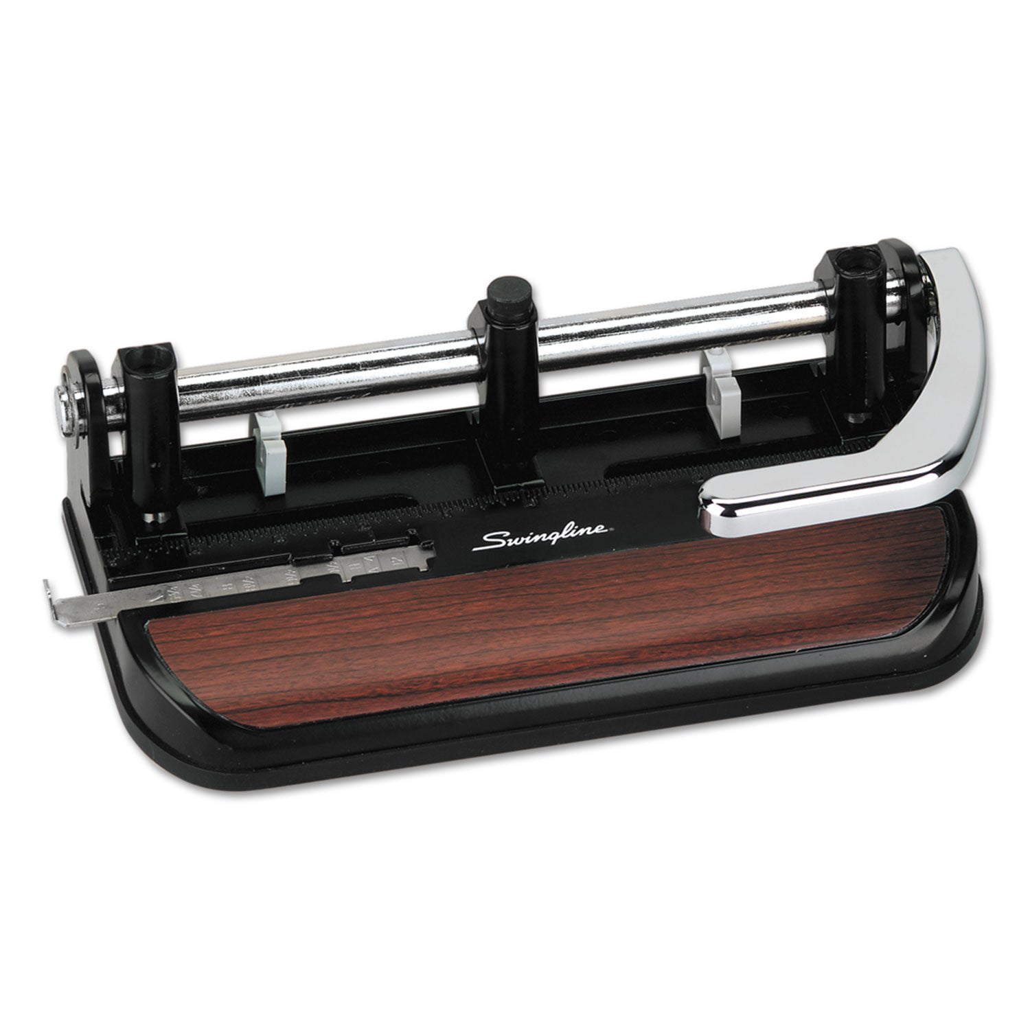 40-Sheet Accented Heavy-Duty Lever Action Two- to Seven-Hole Punch, 11/32" Holes, Black/Woodgrain -