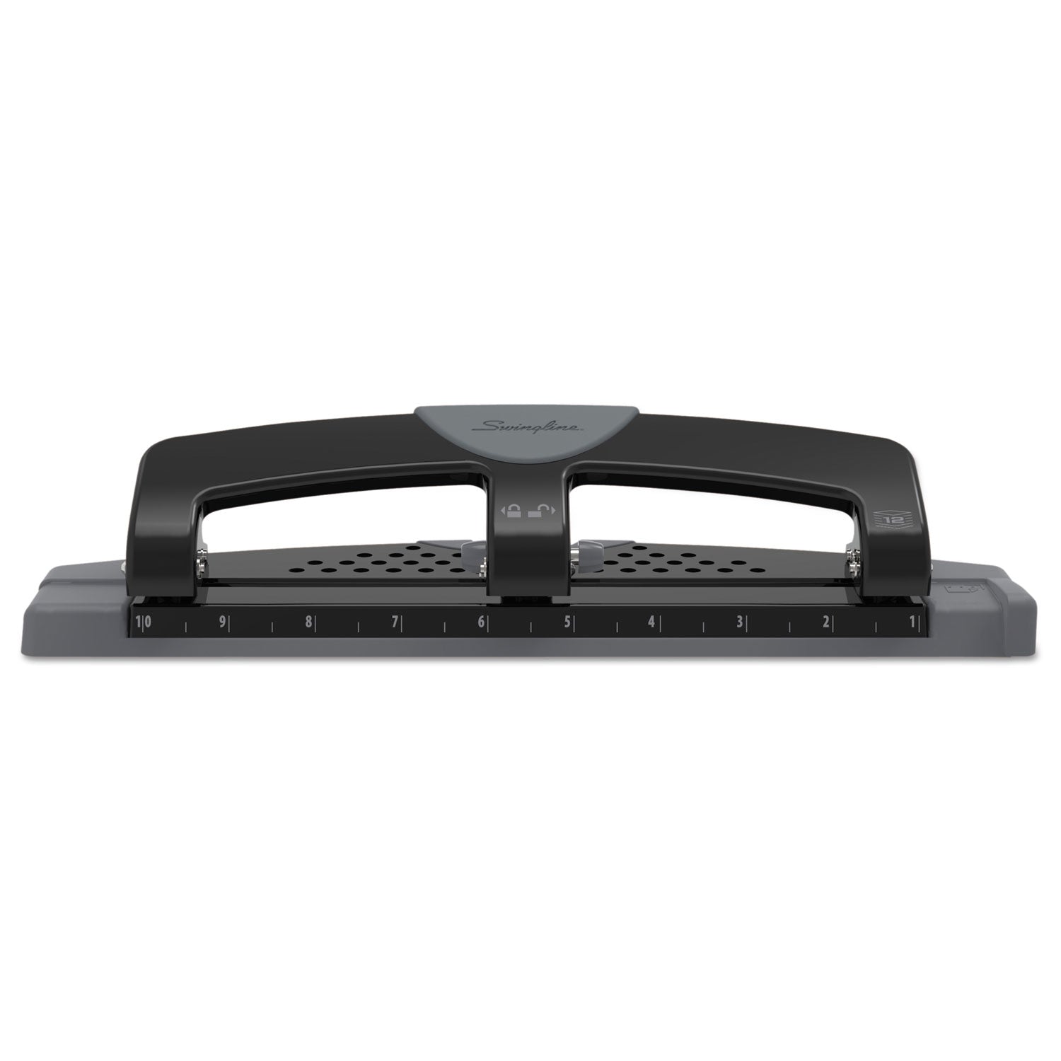 12-Sheet SmartTouch Three-Hole Punch, 9/32" Holes, Black/Gray -