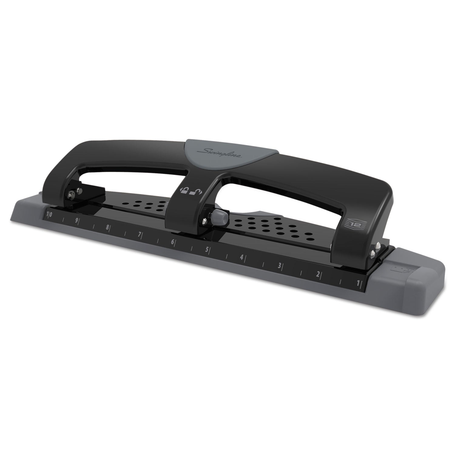 12-Sheet SmartTouch Three-Hole Punch, 9/32" Holes, Black/Gray -