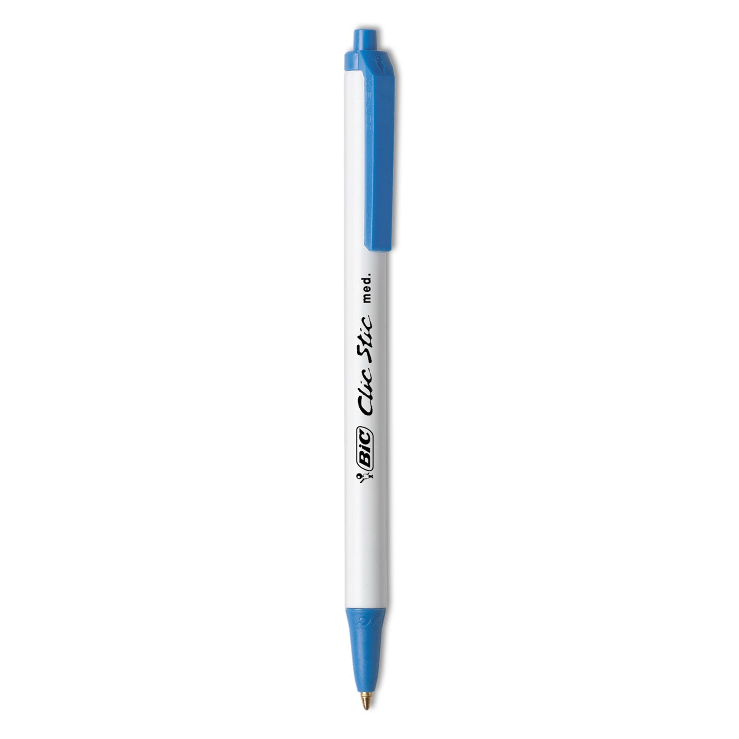 Clic Stic Ballpoint Pen, Retractable, Medium 1 mm, Blue Ink, White Barrel, Dozen -