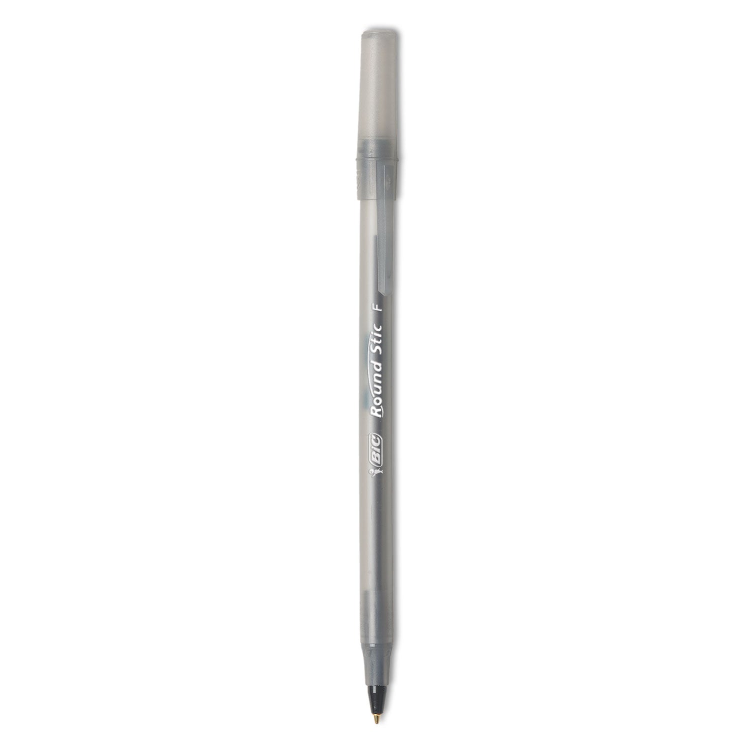 Round Stic Xtra Precision Ballpoint Pen, Stick, Fine 0.8 mm, Black Ink, Smoke Barrel, Dozen -