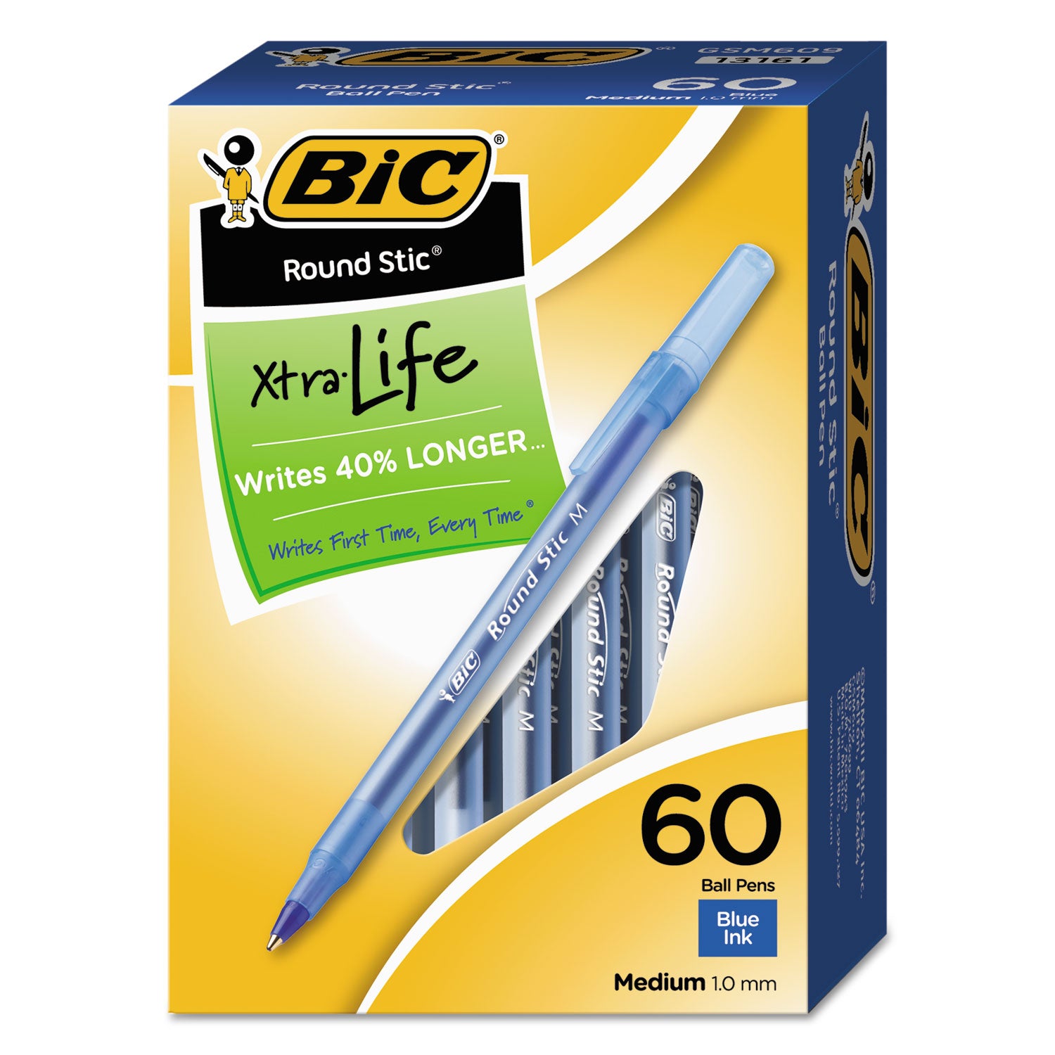 Round Stic Xtra Life Ballpoint Pen Value Pack, Stick, Medium 1 mm, Blue Ink, Translucent Blue Barrel, 60/Box -
