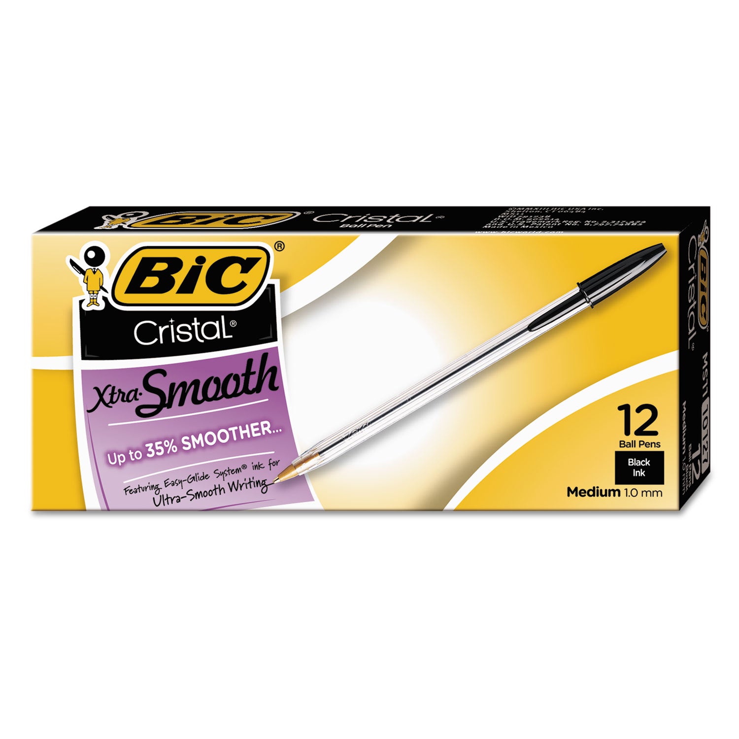 Cristal Xtra Smooth Ballpoint Pen, Stick, Medium 1 mm, Black Ink, Clear Barrel, Dozen -