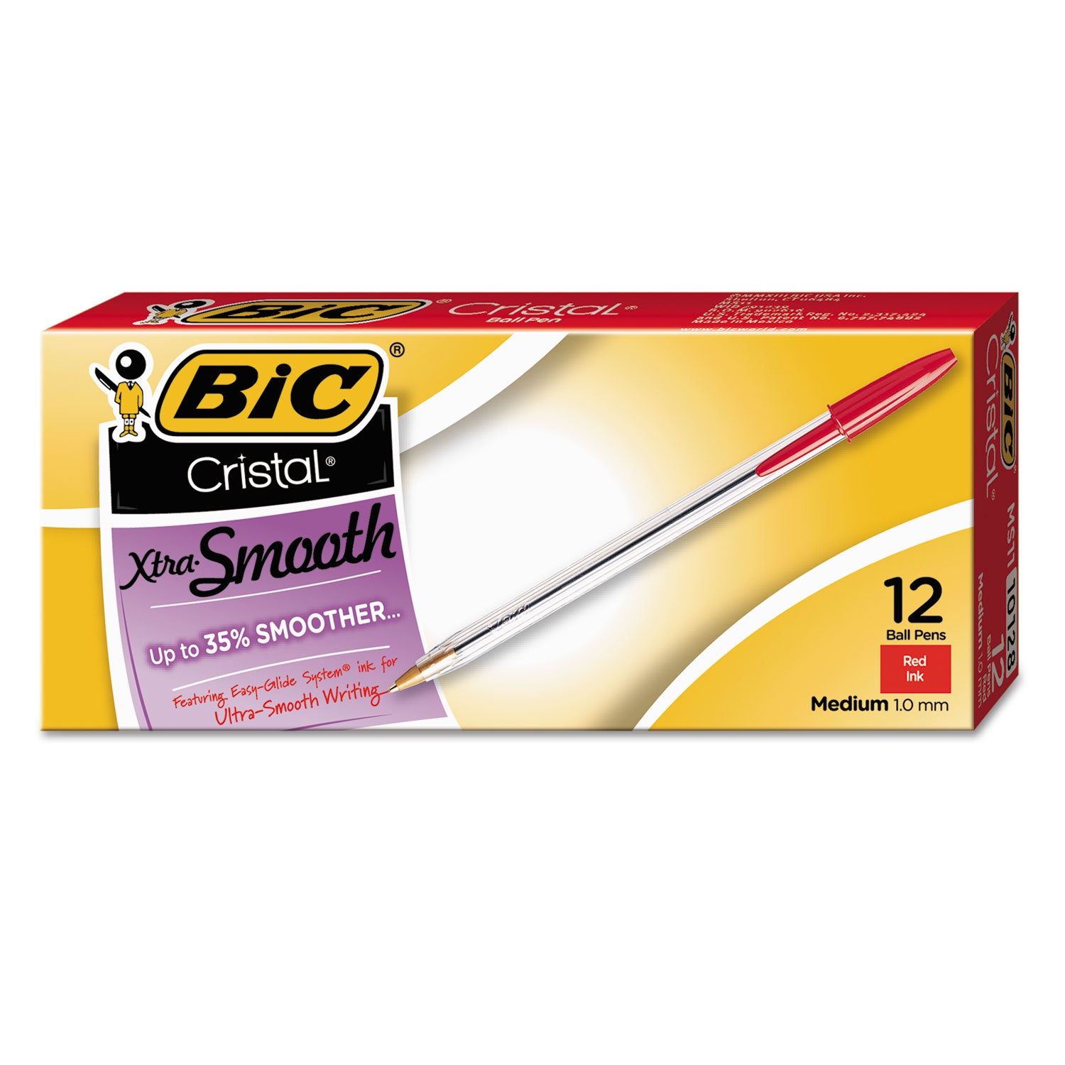 Cristal Xtra Smooth Ballpoint Pen, Stick, Medium 1 mm, Red Ink, Clear Barrel, Dozen -