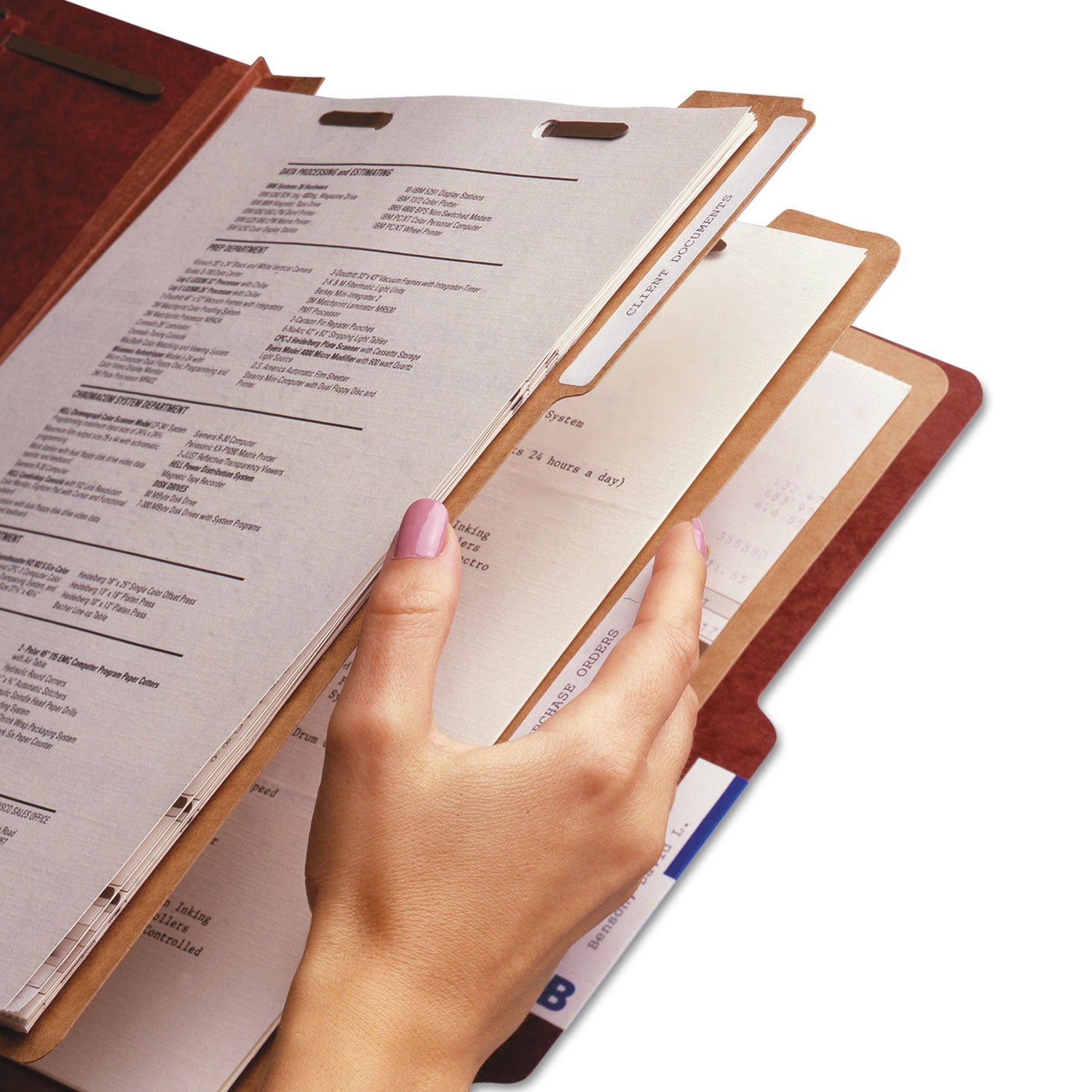 Recycled Pressboard Classification Folders, 3" Expansion, 3 Dividers, 8 Fasteners, Letter Size, Red Exterior, 10/Box -