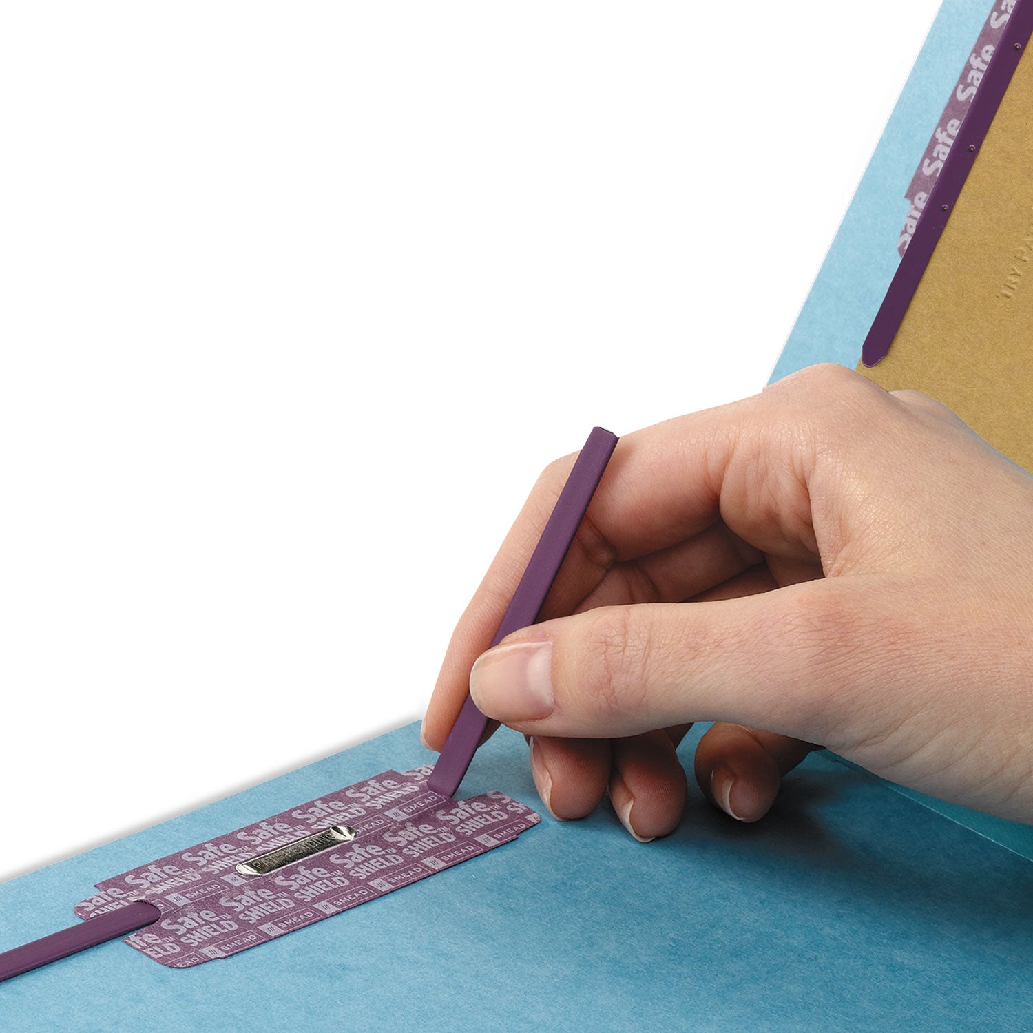 End Tab Pressboard Classification Folders, Six SafeSHIELD Fasteners, 2" Expansion, 2 Dividers, Letter Size, Blue, 10/Box -
