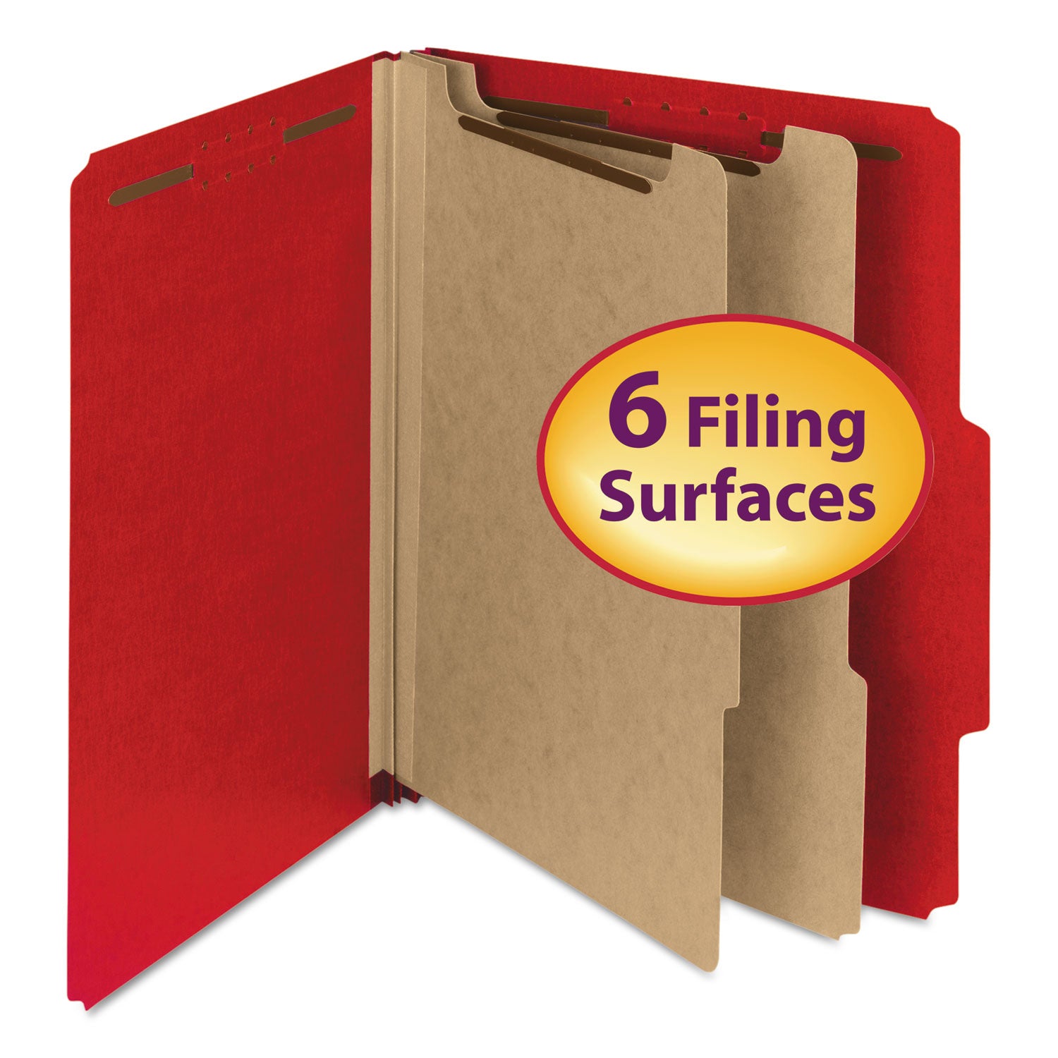 Recycled Pressboard Classification Folders, 2" Expansion, 2 Dividers, 6 Fasteners, Letter Size, Bright Red, 10/Box -