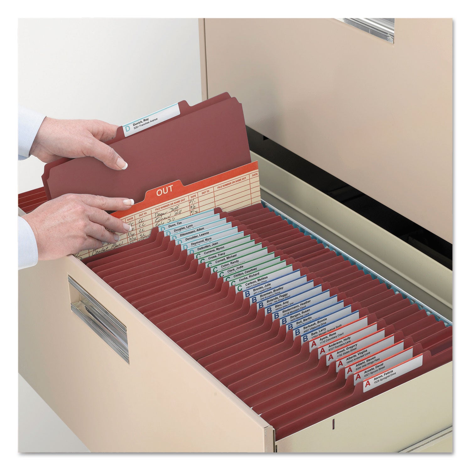 Recycled Pressboard Classification Folders, 2" Expansion, 1 Divider, 4 Fasteners, Letter Size, Red Exterior, 10/Box - 7