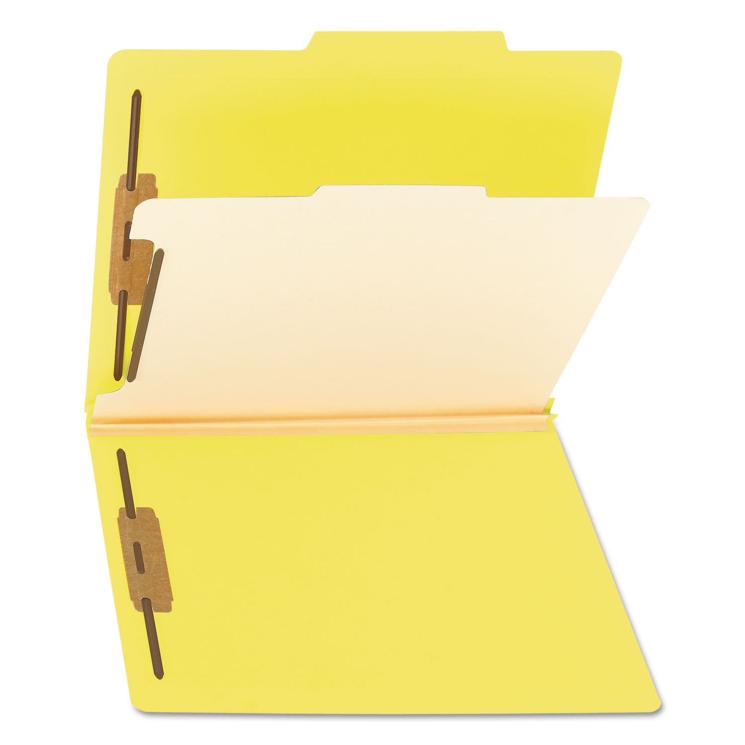 Top Tab Classification Folders, Four SafeSHIELD Fasteners, 2" Expansion, 1 Divider, Letter Size, Yellow Exterior, 10/Box -