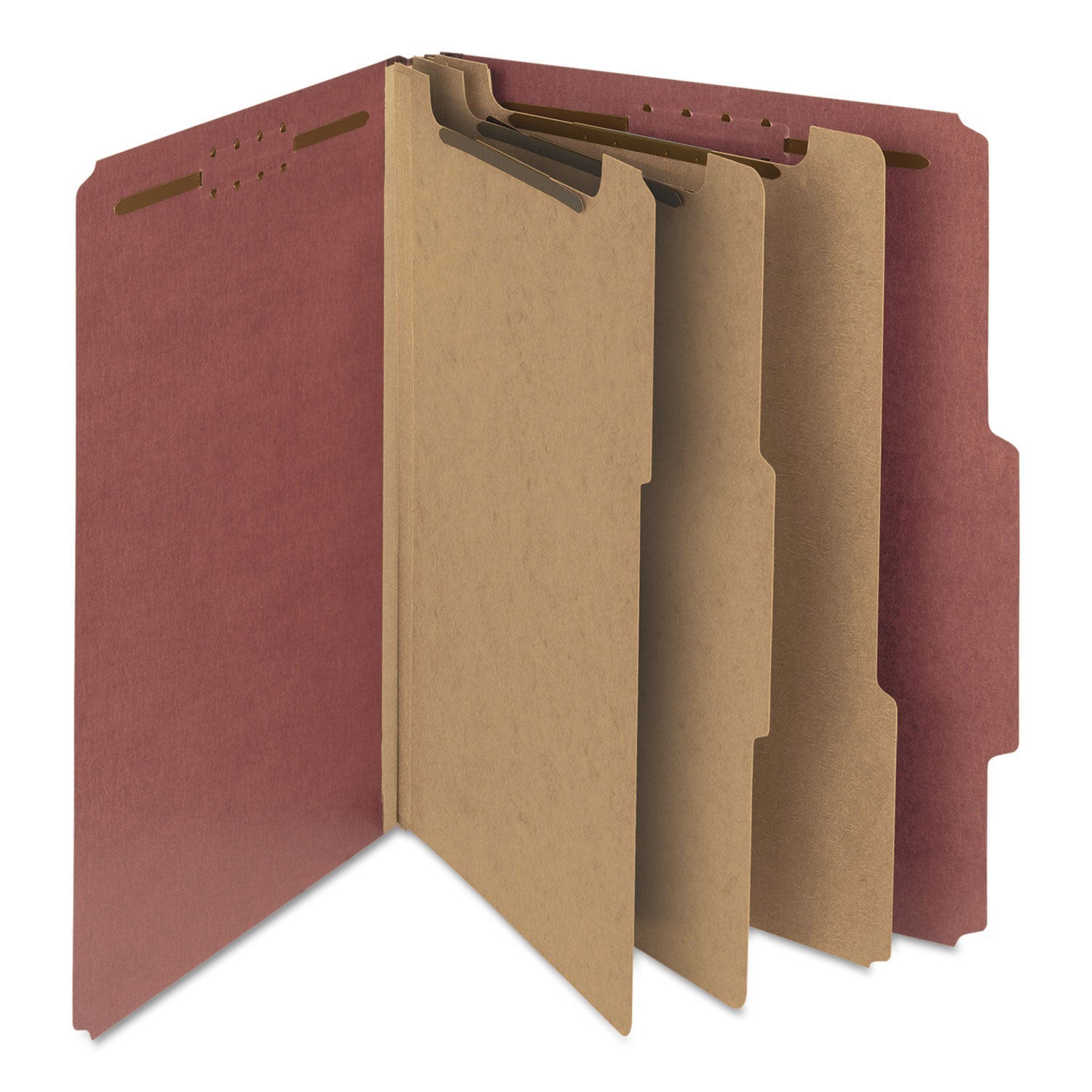 Recycled Pressboard Classification Folders, 3" Expansion, 3 Dividers, 8 Fasteners, Letter Size, Red Exterior, 10/Box -