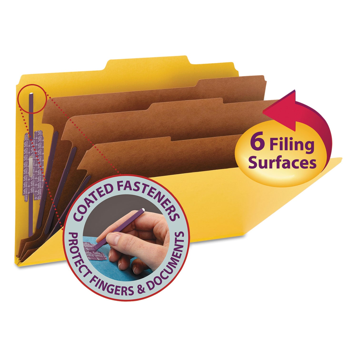 Eight-Section Pressboard Top Tab Classification Folders, Eight SafeSHIELD Fasteners, 3 Dividers, Legal Size, Yellow, 10/Box -