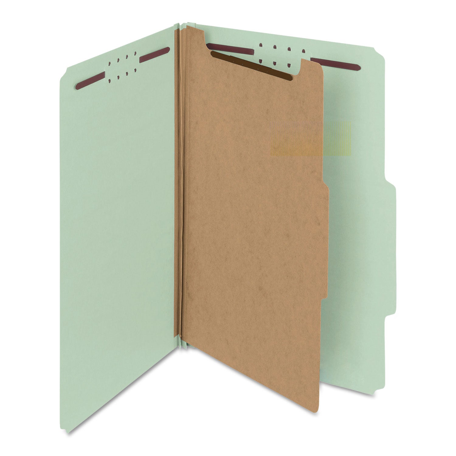 Recycled Pressboard Classification Folders, 2" Expansion, 1 Divider, 4 Fasteners, Legal Size, Gray-Green, 10/Box -