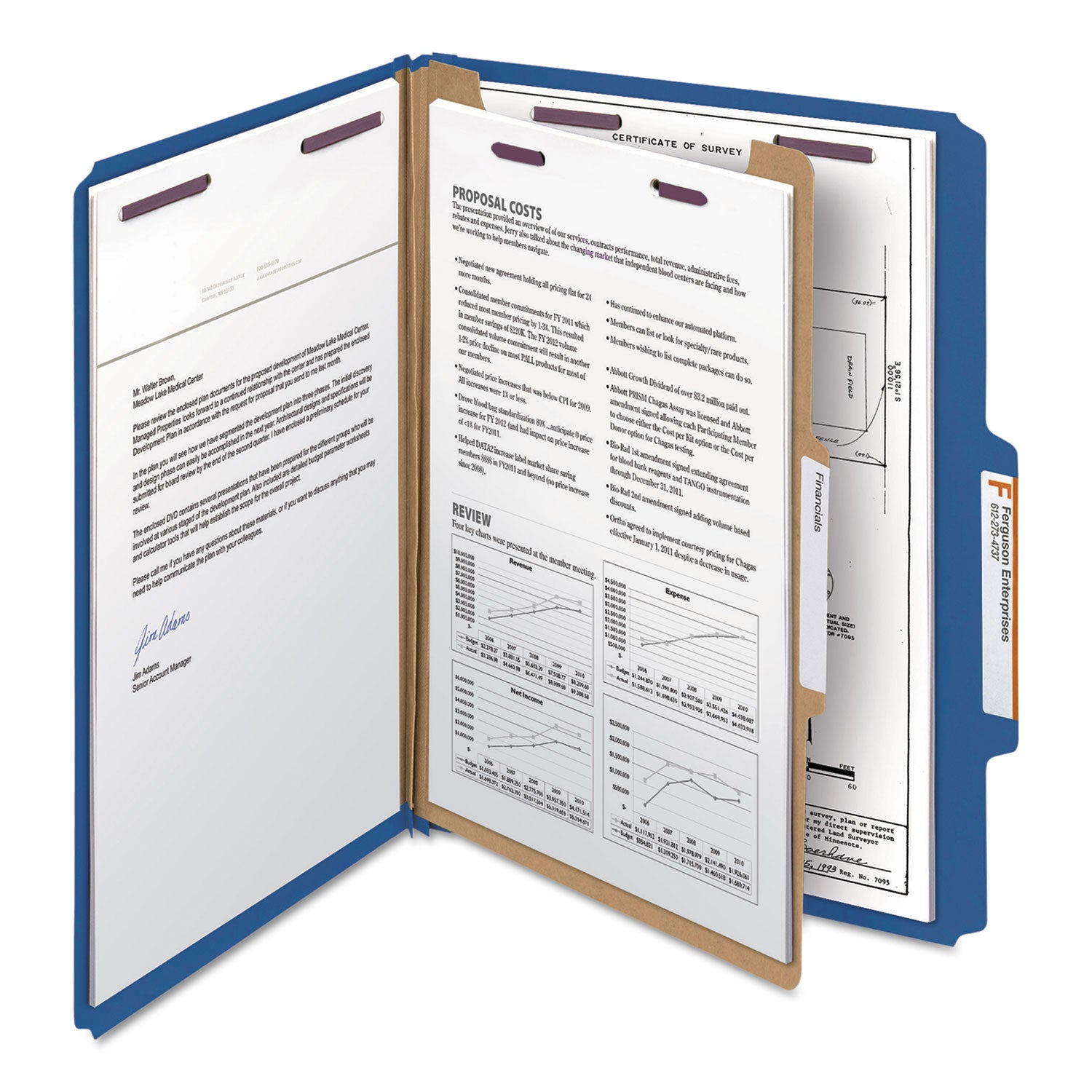 Four-Section Pressboard Top Tab Classification Folders, Four SafeSHIELD Fasteners, 1 Divider, Letter Size, Dark Blue, 10/Box -