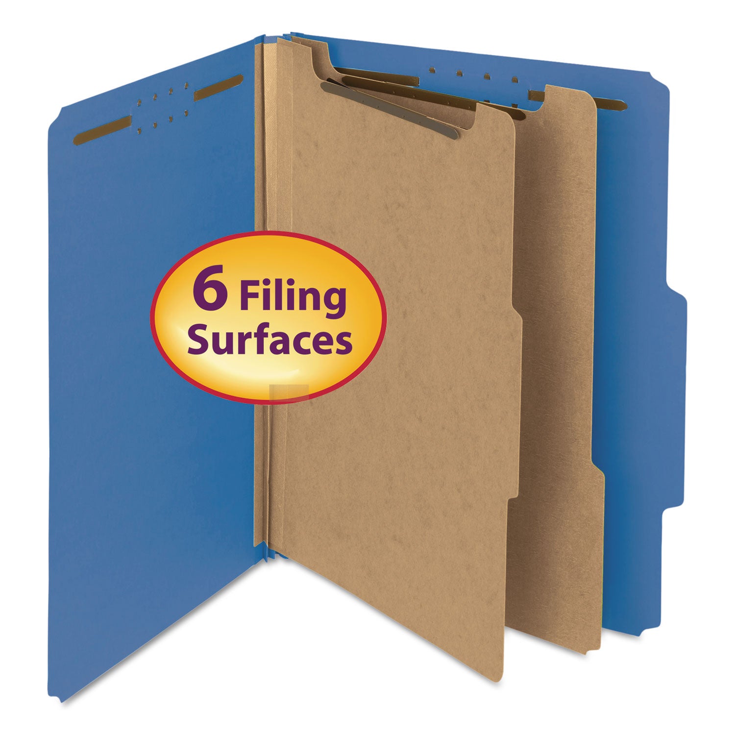 Recycled Pressboard Classification Folders, 2" Expansion, 2 Dividers, 6 Fasteners, Letter Size, Dark Blue, 10/Box -