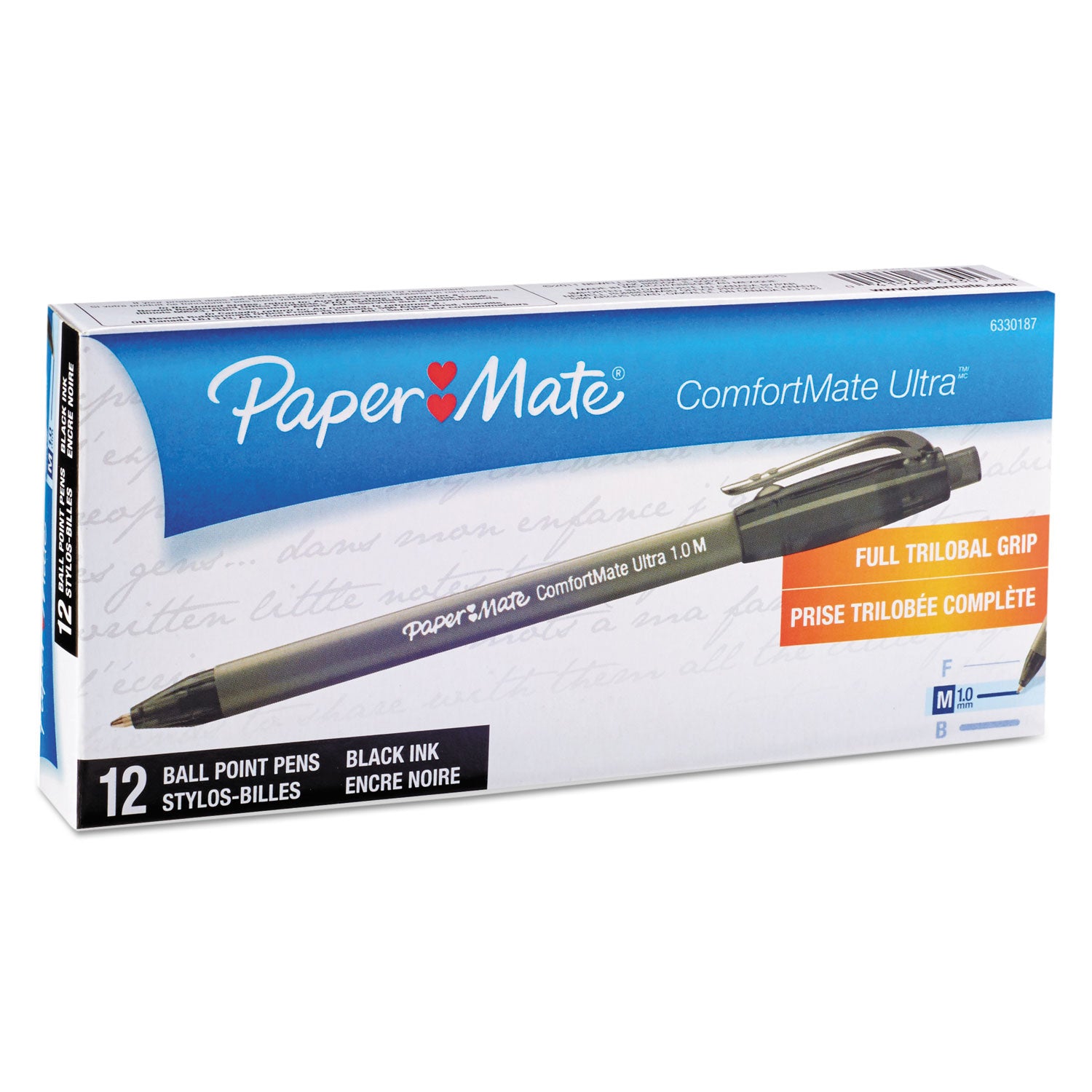 ComfortMate Ultra Ballpoint Pen, Retractable, Medium 1 mm, Black Ink, Black Barrel, Dozen -