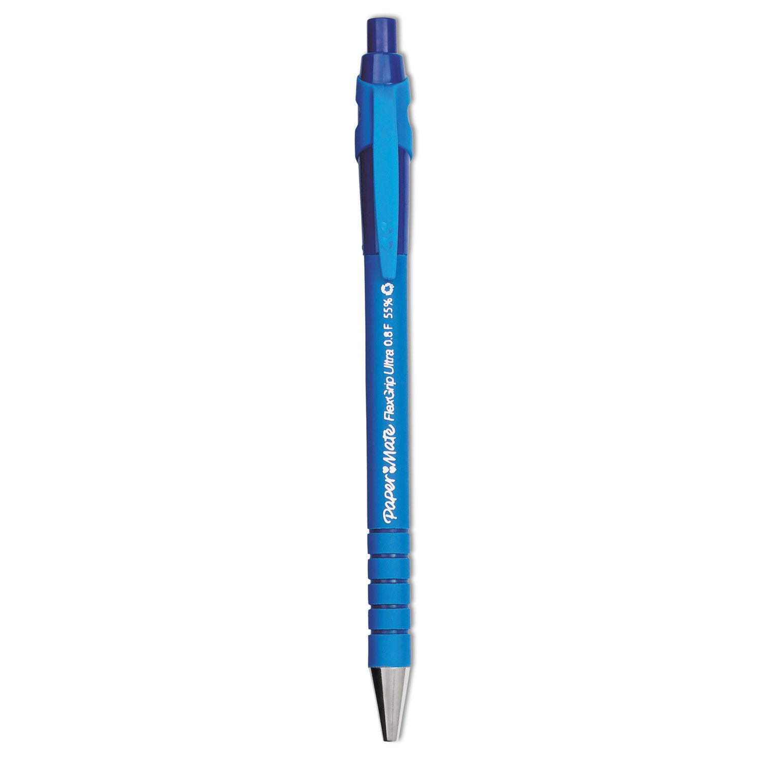 FlexGrip Ultra Recycled Ballpoint Pen, Retractable, Fine 0.8 mm, Blue Ink, Black/Blue Barrel, Dozen -