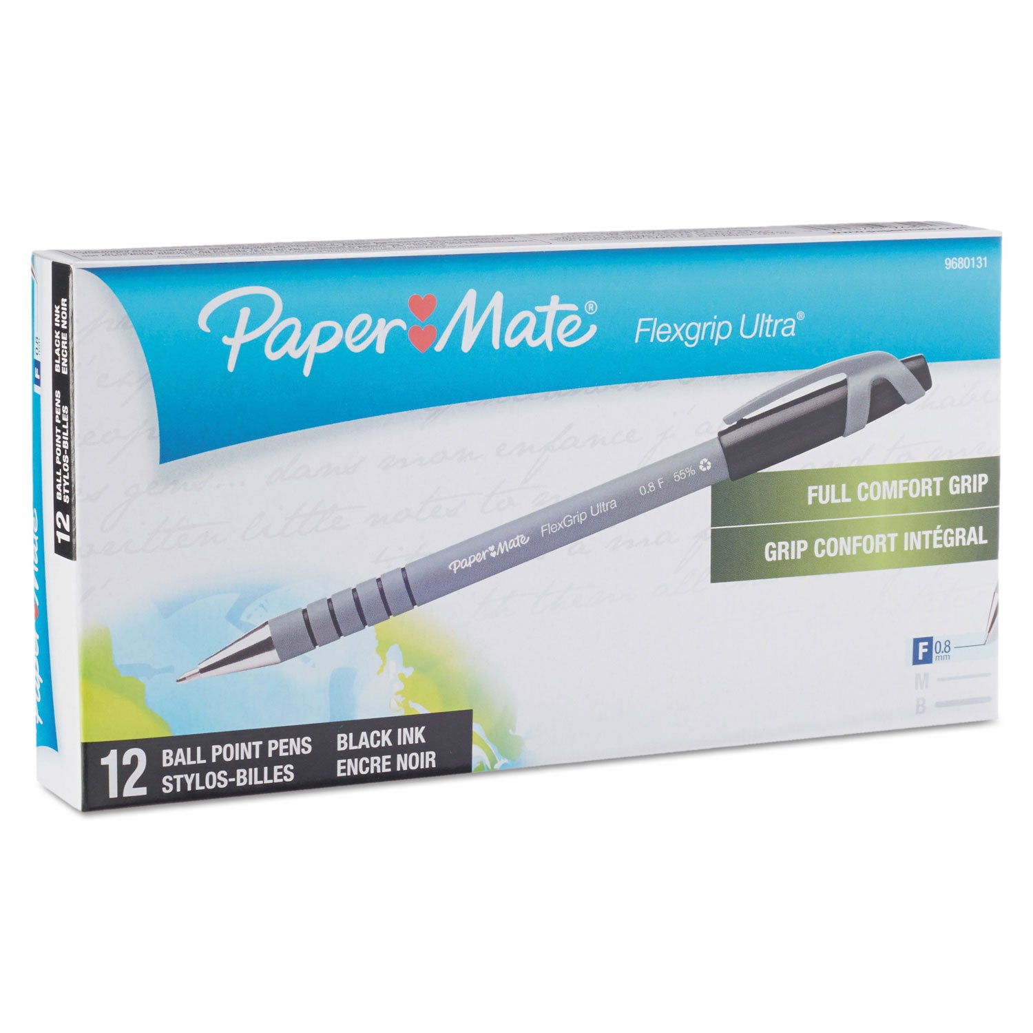 FlexGrip Ultra Recycled Ballpoint Pen, Stick, Fine 0.8 mm, Black Ink, Gray Barrel, Dozen -
