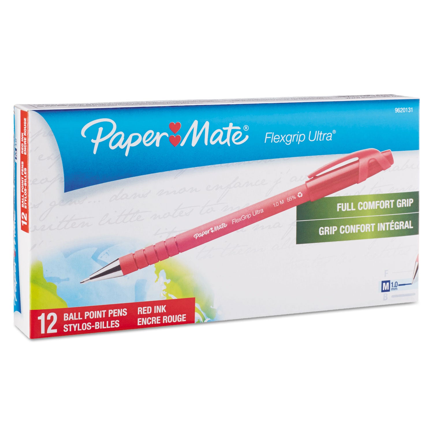 FlexGrip Ultra Recycled Ballpoint Pen, Stick, Medium 1 mm, Red Ink, Red Barrel, Dozen -