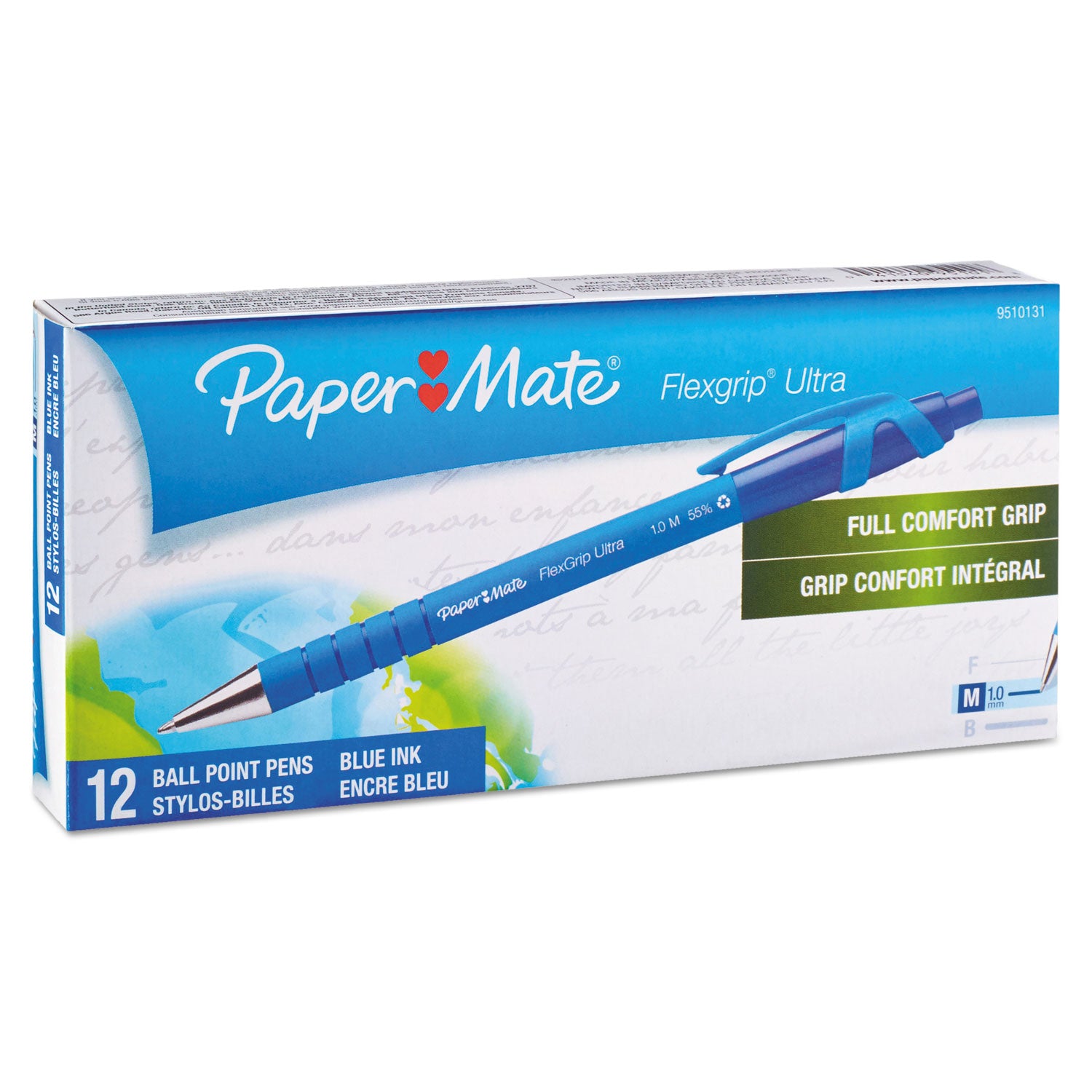 FlexGrip Ultra Recycled Ballpoint Pen, Retractable, Medium 1 mm, Blue Ink, Blue Barrel, Dozen -