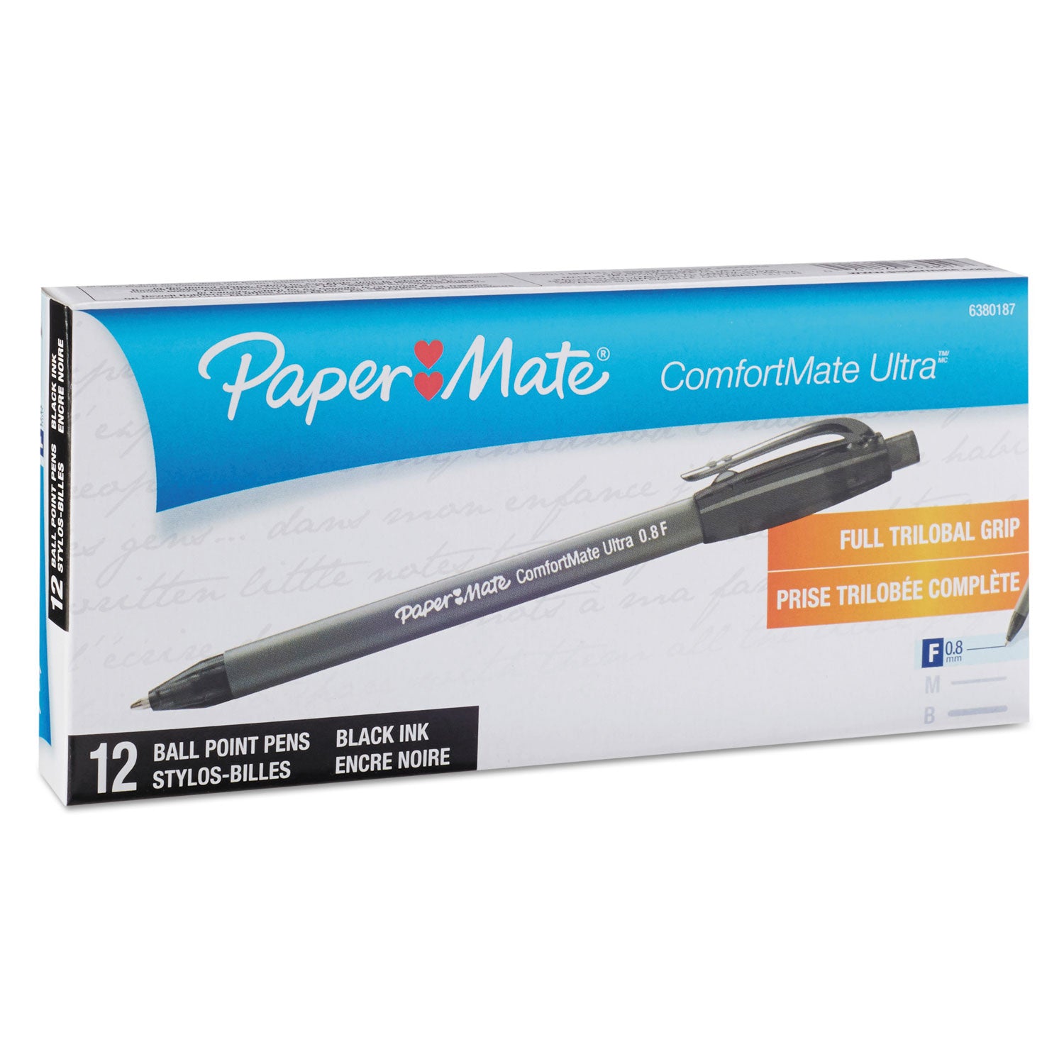 ComfortMate Ultra Ballpoint Pen, Retractable, Fine 0.8 mm, Black Ink, Black Barrel, Dozen -