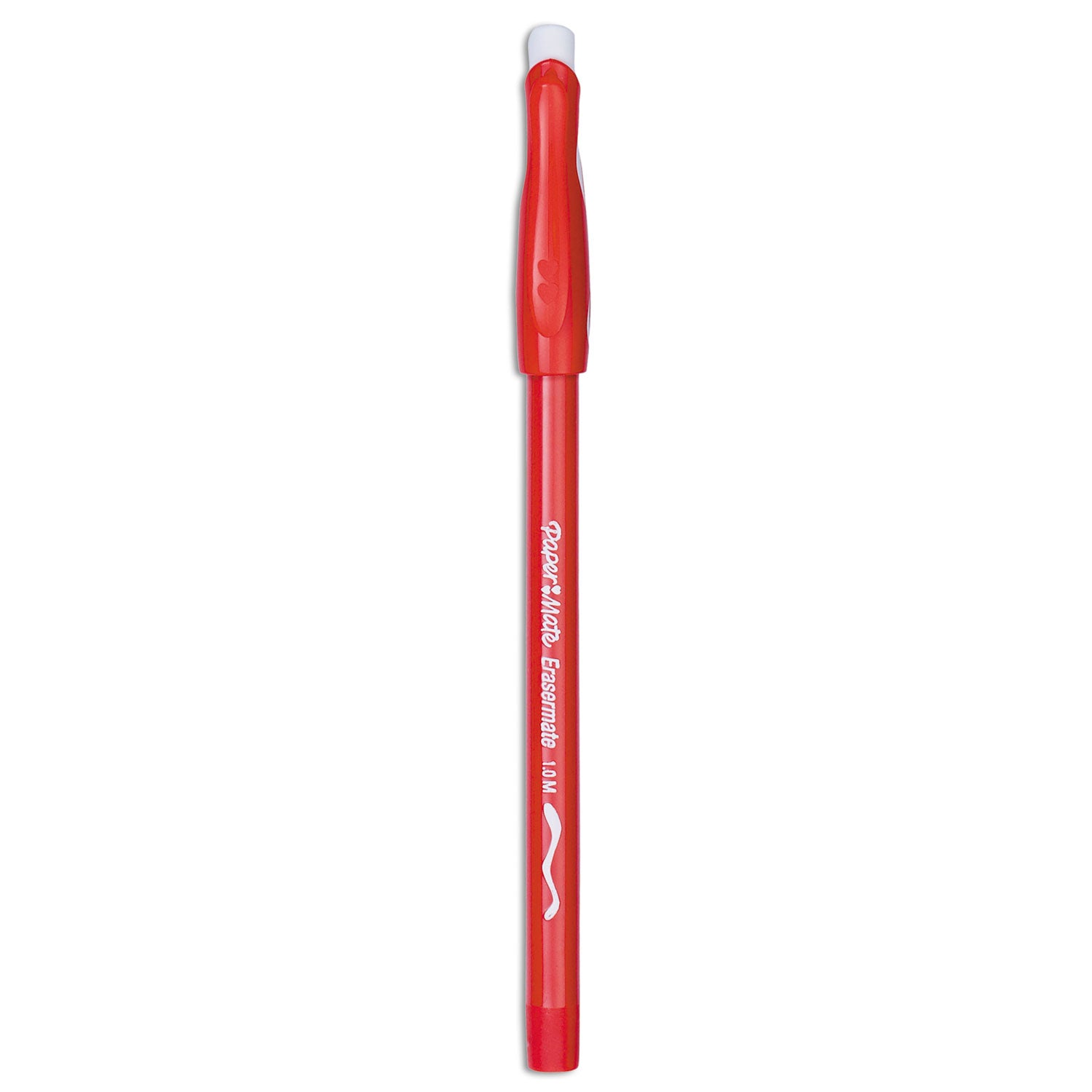 Eraser Mate Ballpoint Pen, Stick, Medium 1 mm, Red Ink, Red Barrel, Dozen -