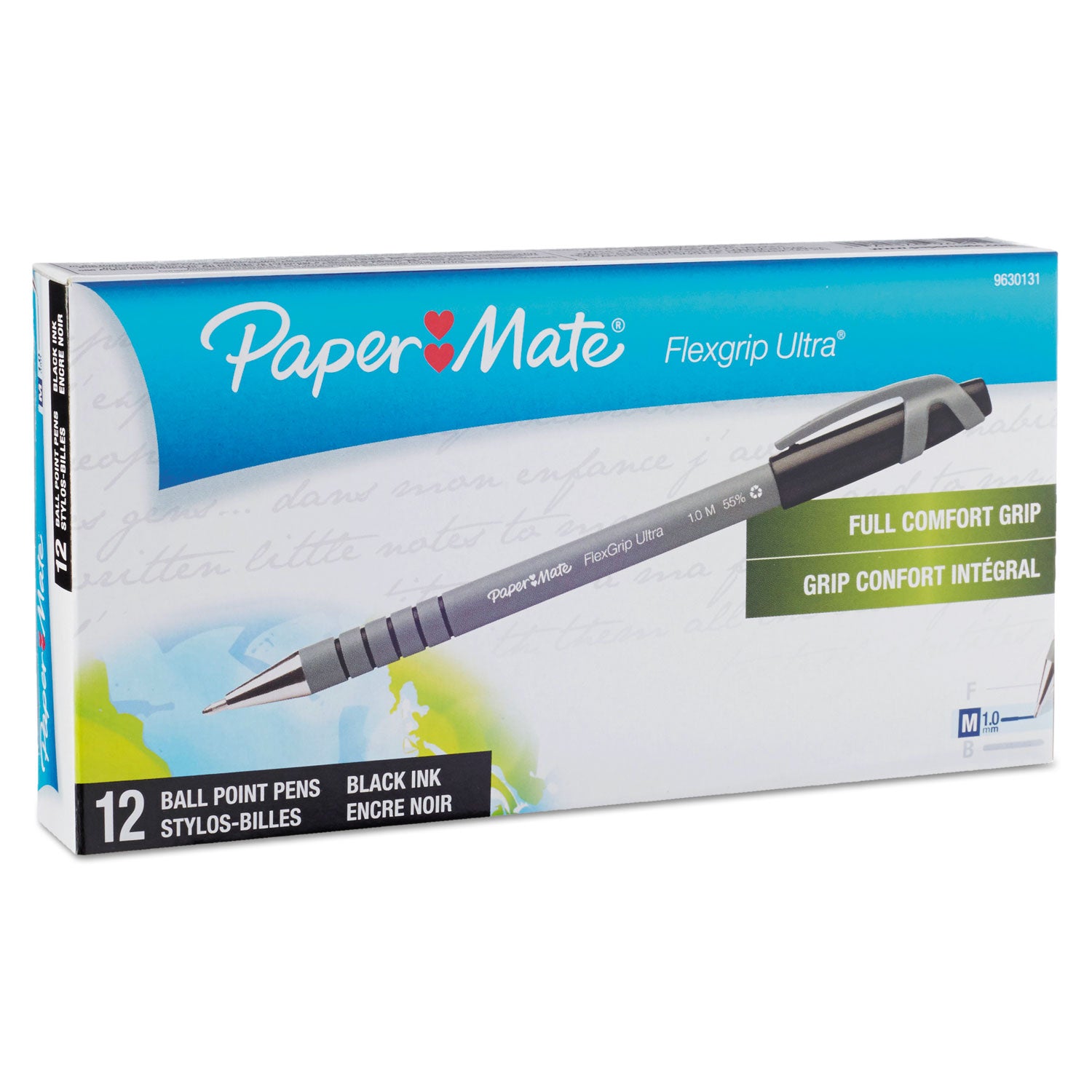 FlexGrip Ultra Recycled Ballpoint Pen, Stick, Medium 1 mm, Black Ink, Gray Barrel, Dozen -