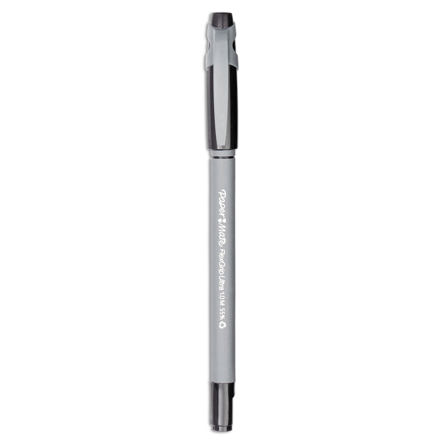 FlexGrip Ultra Recycled Ballpoint Pen, Stick, Medium 1 mm, Black Ink, Gray Barrel, Dozen -