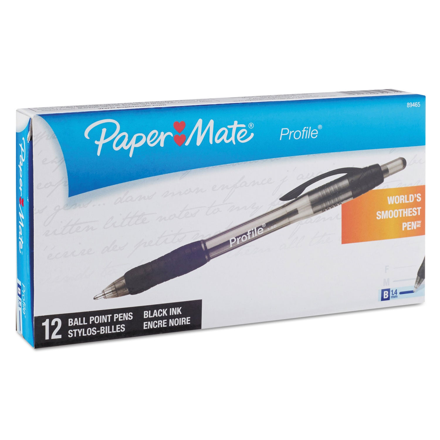 Profile Ballpoint Pen, Retractable, Bold 1.4 mm, Black Ink, Translucent Black Barrel, Dozen -
