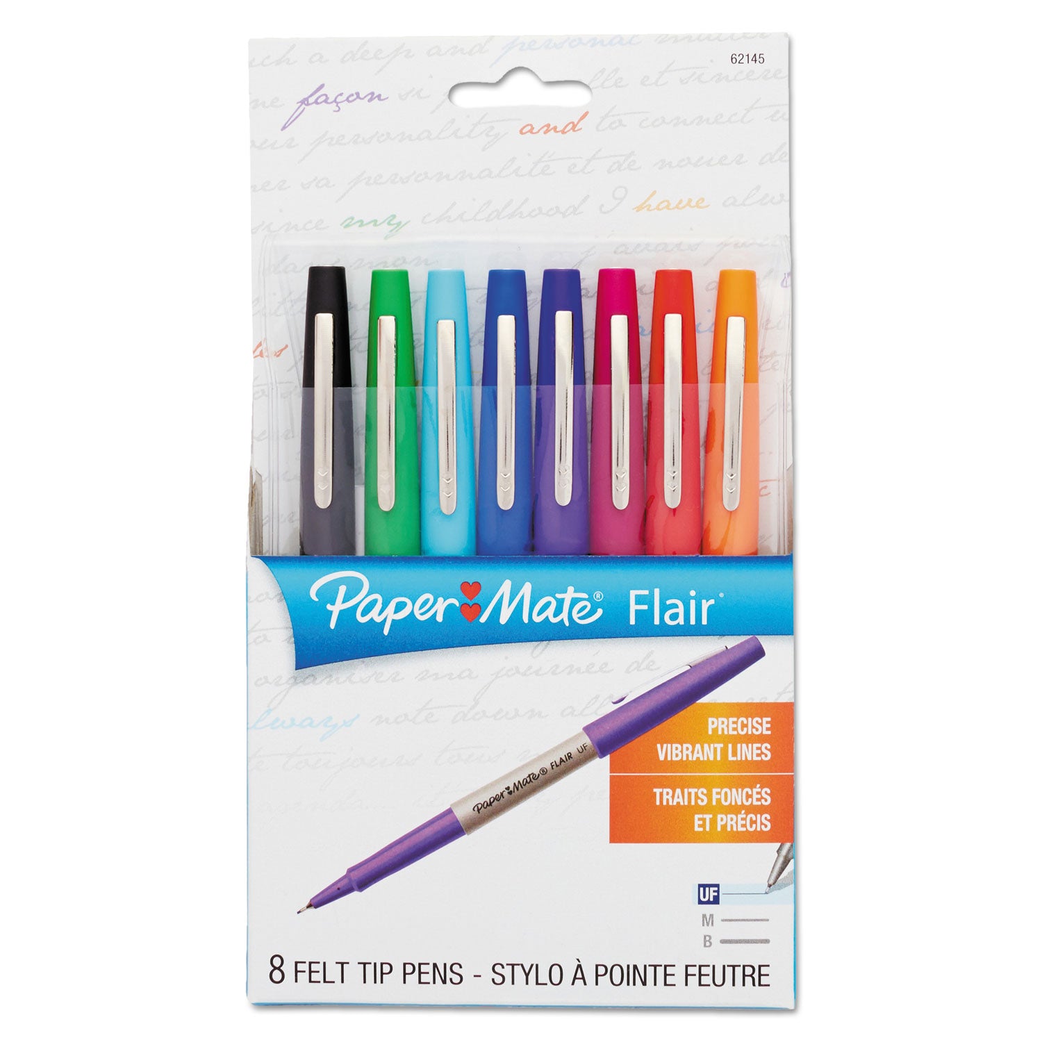 flair-felt-tip-porous-point-pen-stick-extra-fine-04-mm-assorted-ink-and-barrel-colors-8-pack_pap1927694 - 1