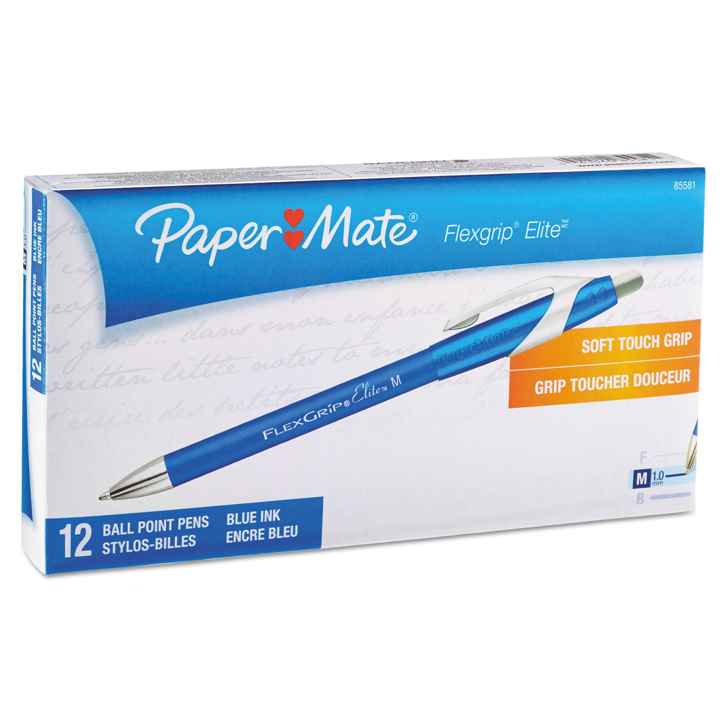 FlexGrip Elite Ballpoint Pen, Retractable, Medium 1 mm, Blue Ink, Blue Barrel, Dozen -